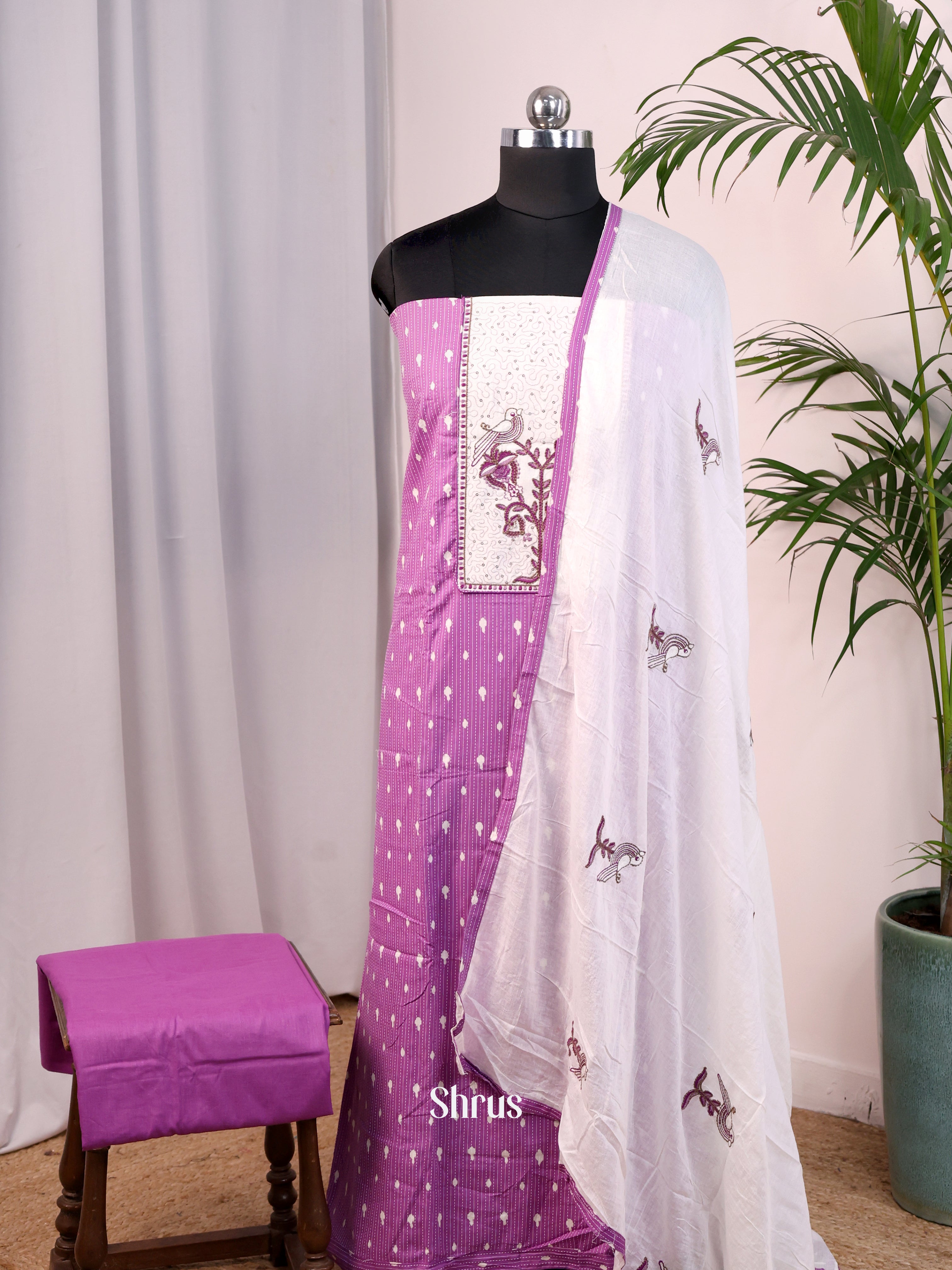 Purple & Off White- Cotton salwar - Shop on Shrus.com