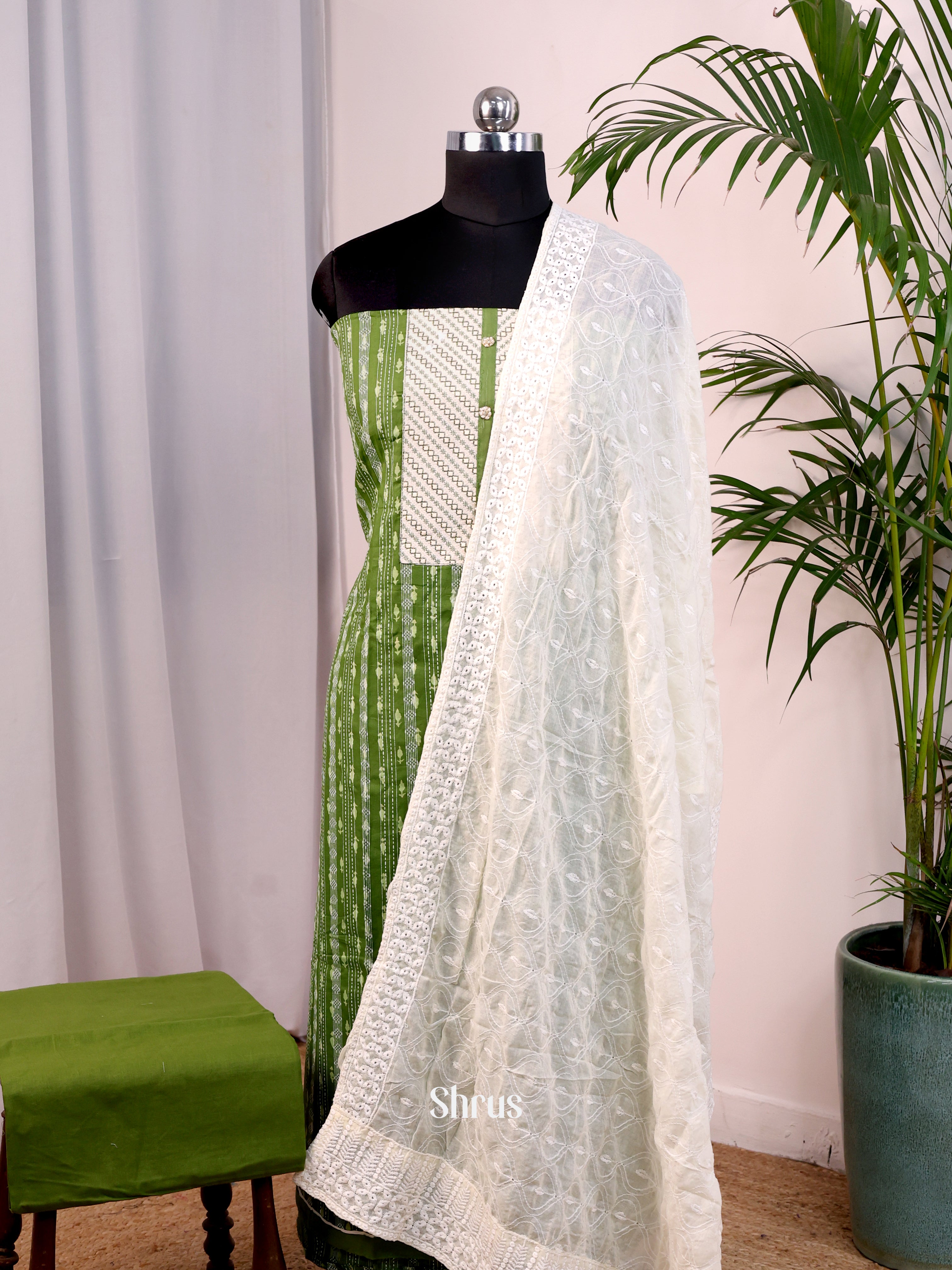 Green & White - Cotton salwar - Shop on Shrus.com