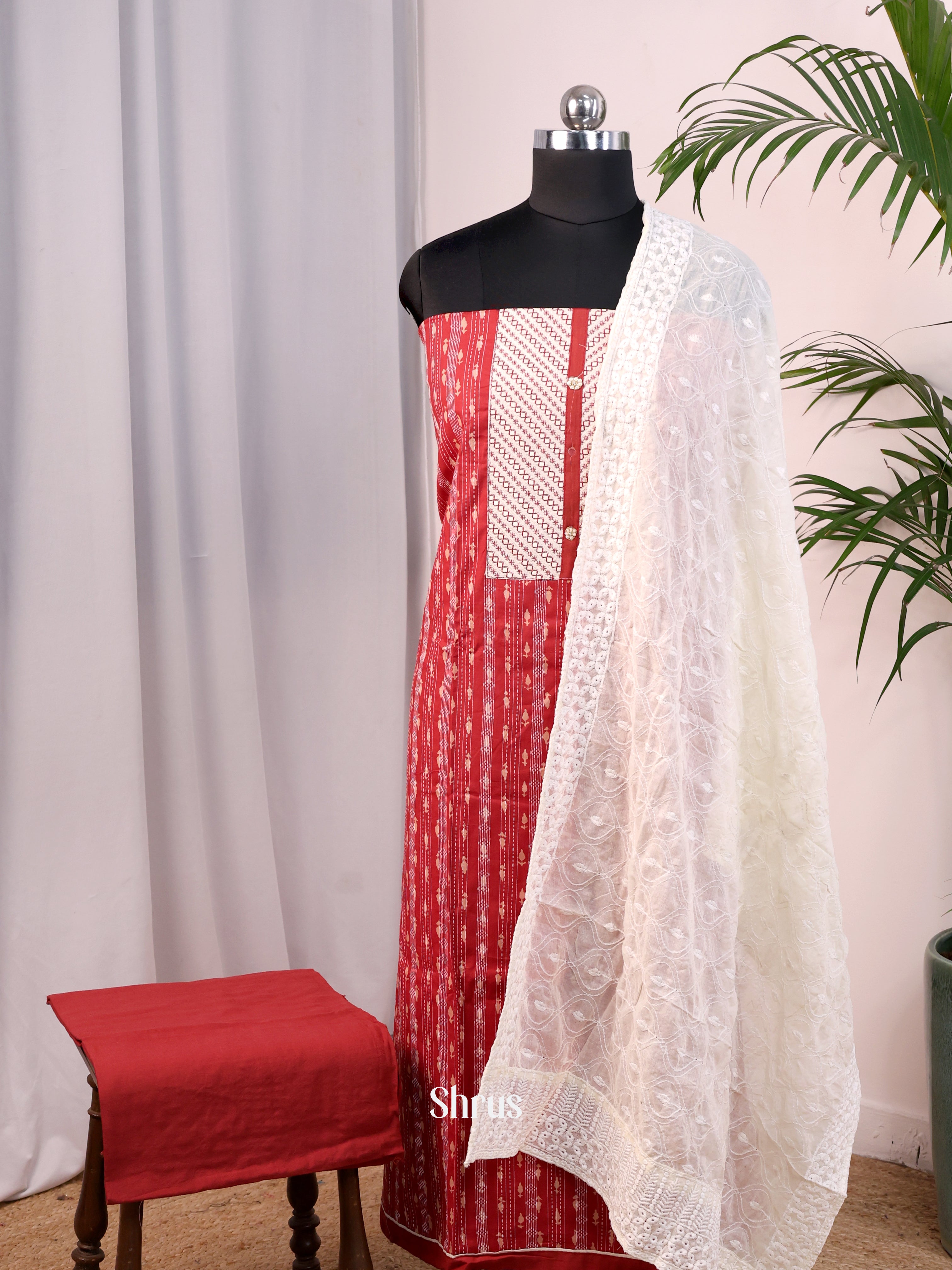 Red & White - Cotton salwar - Shop on Shrus.com
