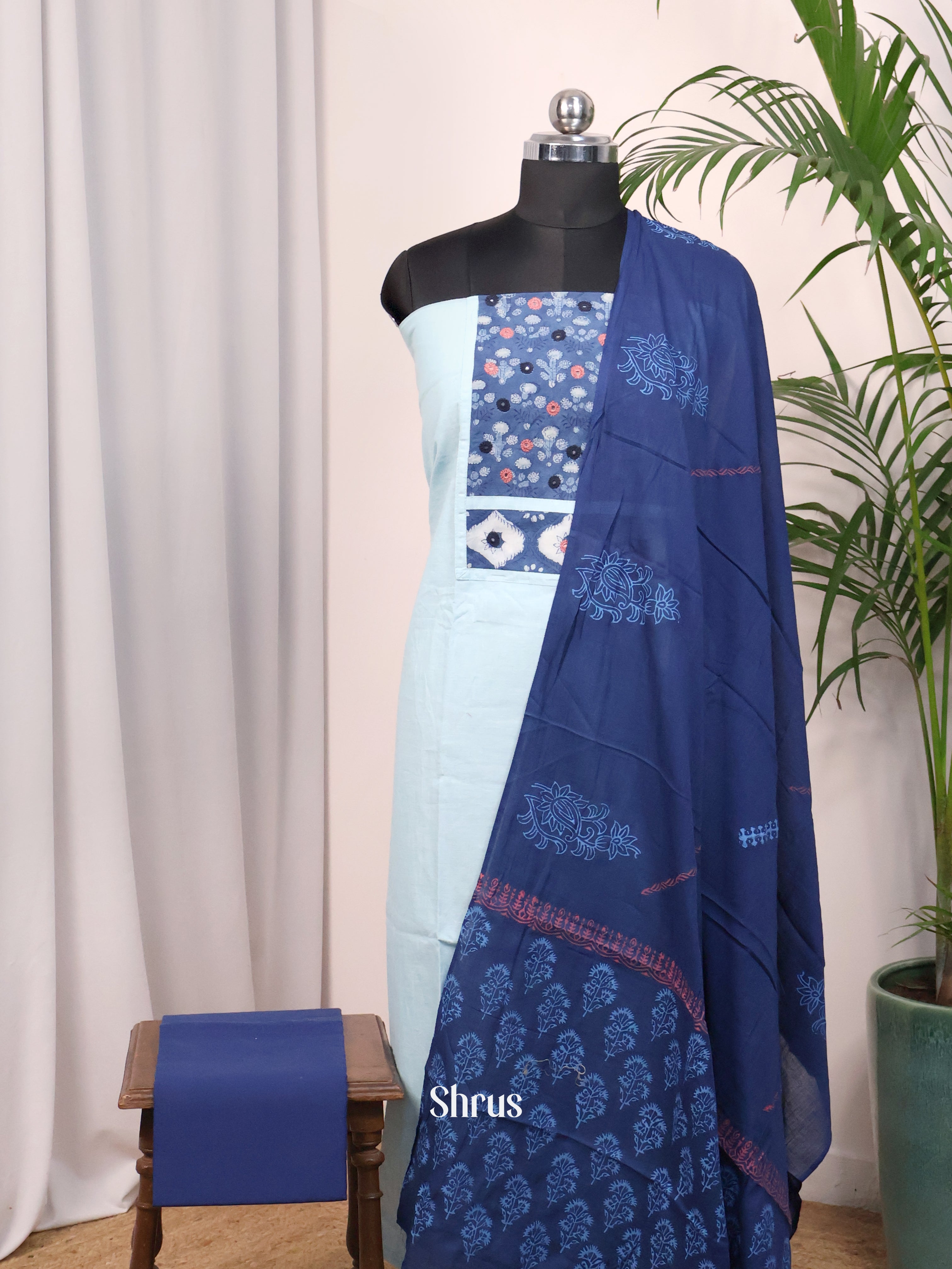 Lite Blue & Blue- Cotton salwar - Shop on Shrus.com