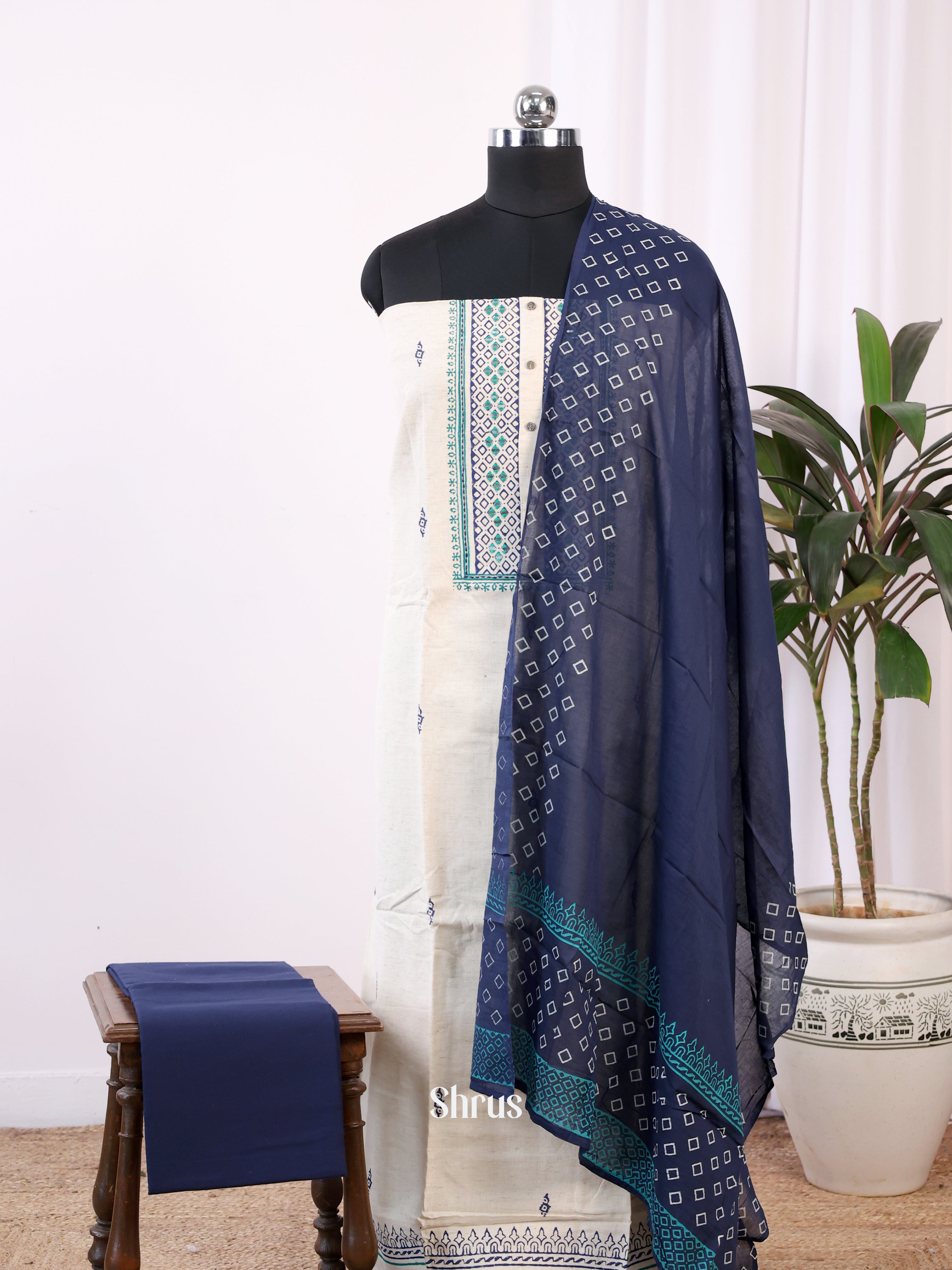 Off White & Blue - Cotton salwar - Shop on Shrus.com