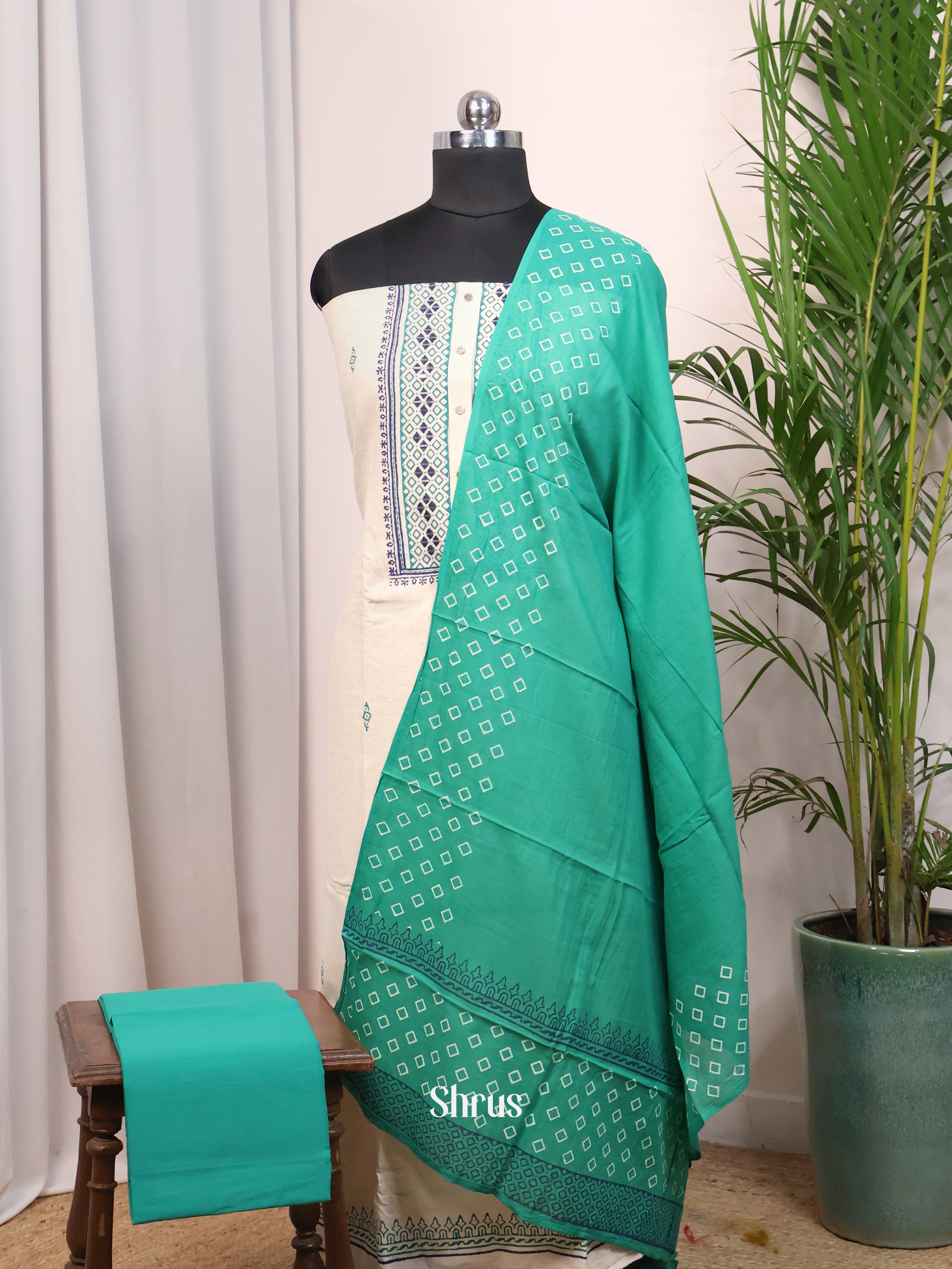 Off White & Green - Cotton salwar - Shop on Shrus.com