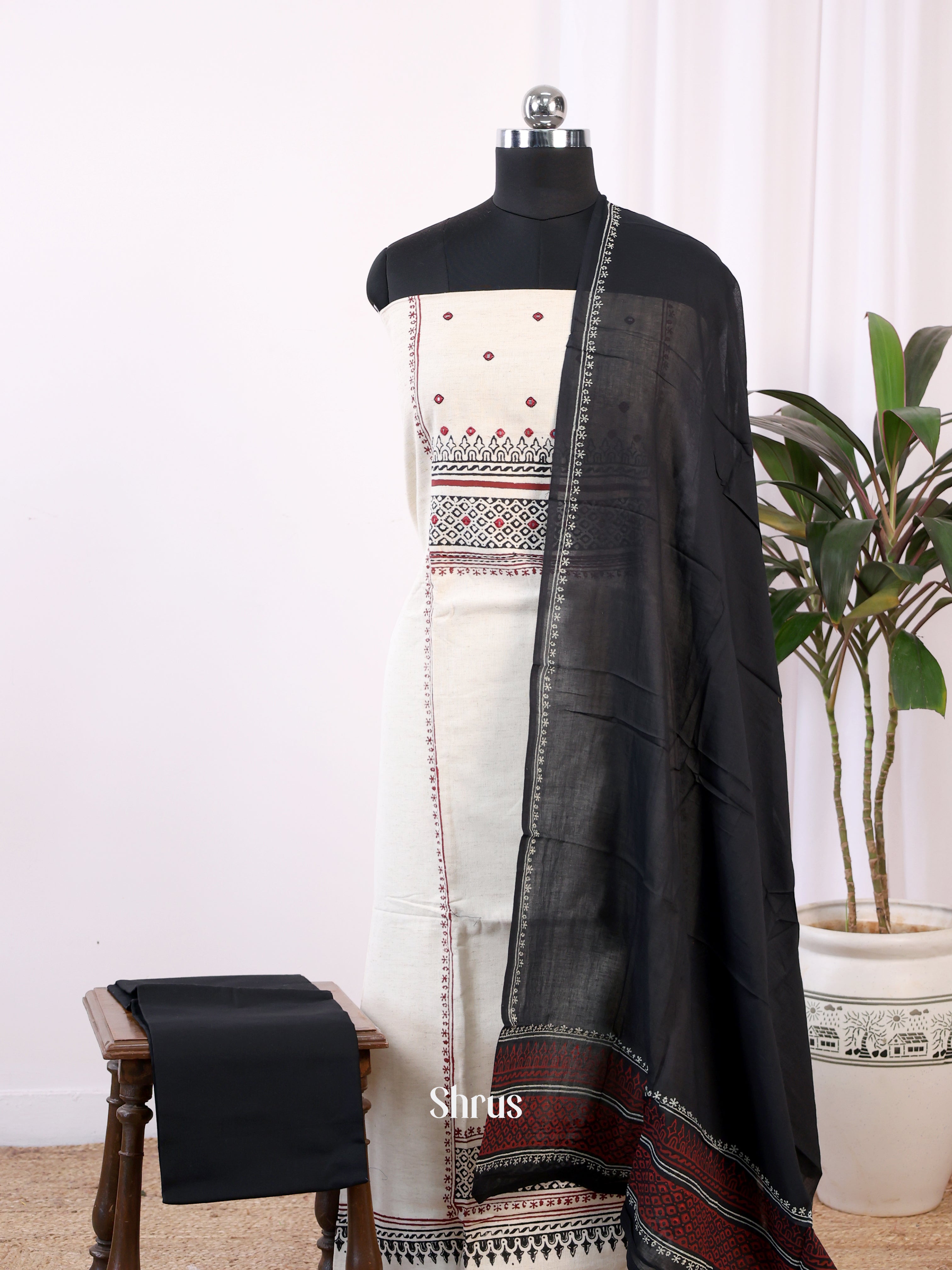 Cream & Black - Cotton salwar - Shop on Shrus.com