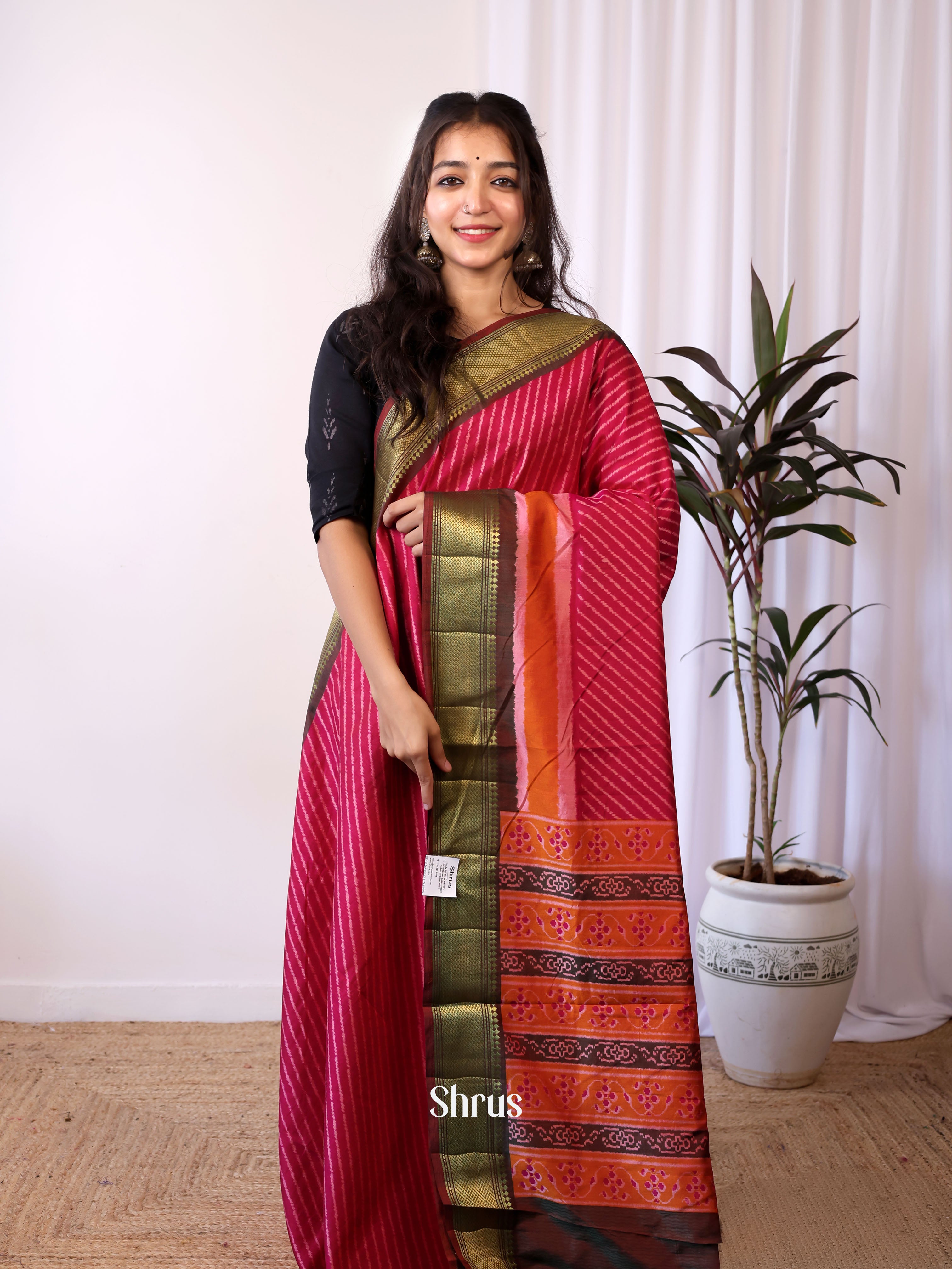 Red & Brown - Semi patola saree - Shop on Shrus.com