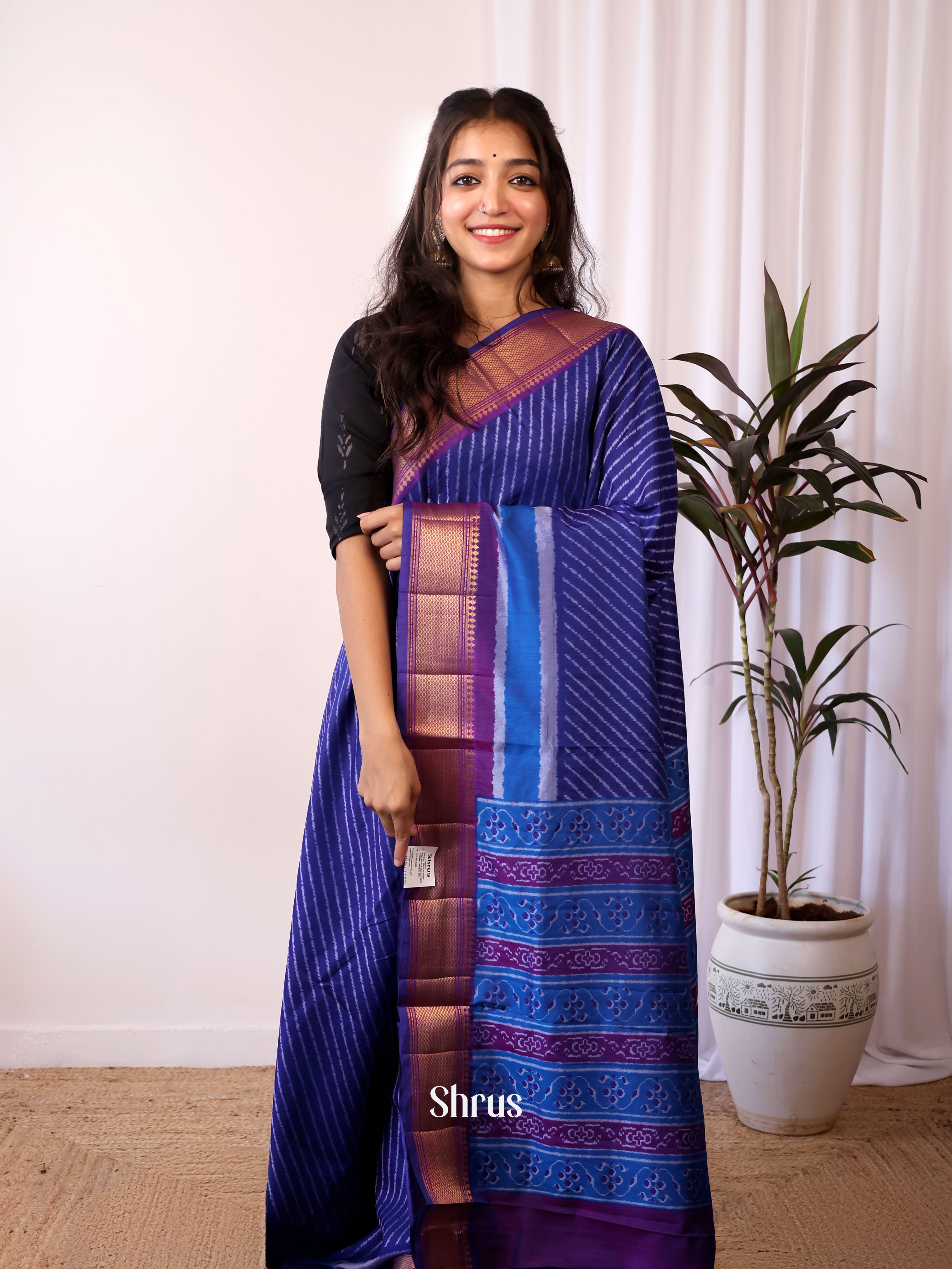 Blue & Purple- Semi patola saree - Shop on Shrus.com
