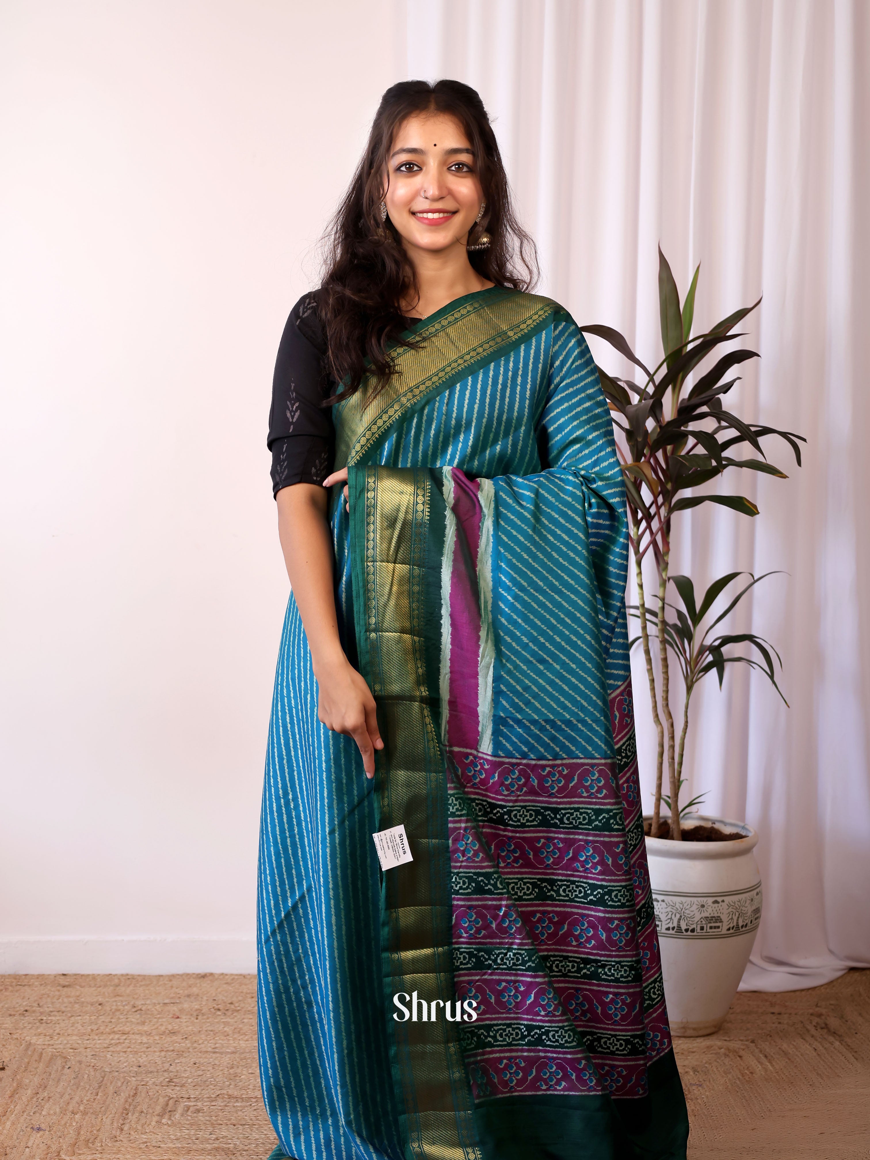 Blue & Green- Semi patola saree - Shop on Shrus.com