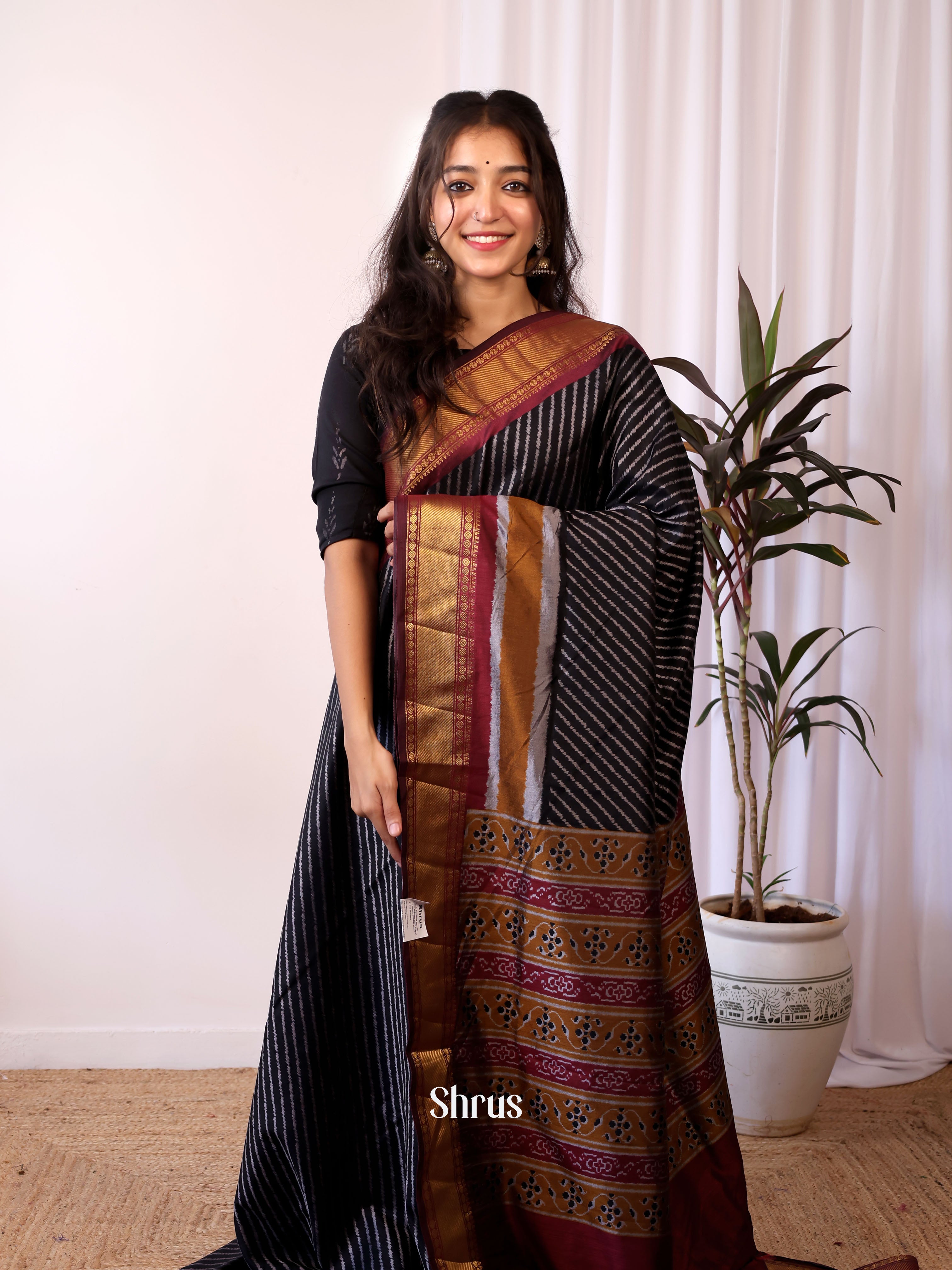 Black & Maroon - Semi patola saree - Shop on Shrus.com