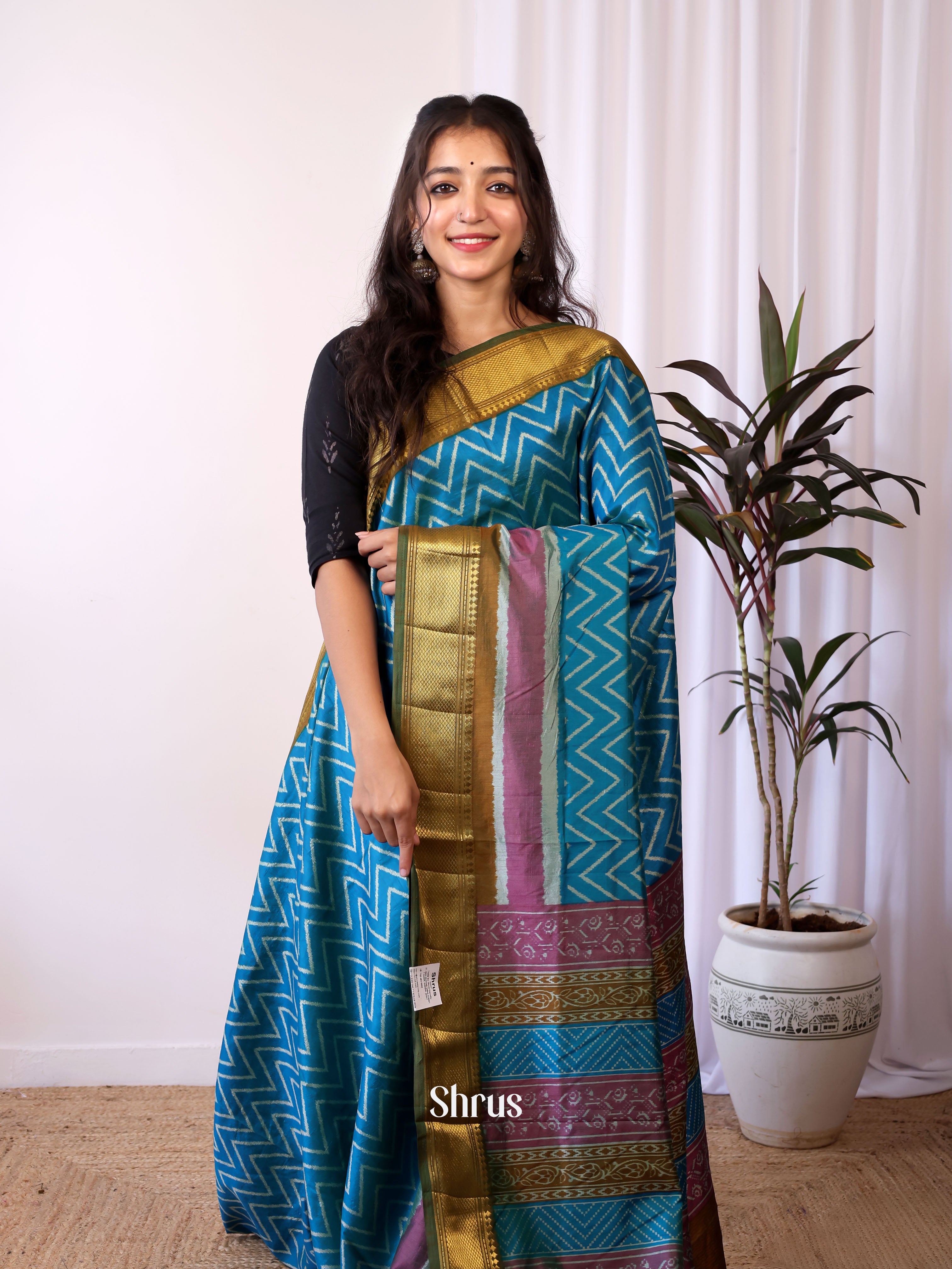 Blue & Green- Semi patola saree - Shop on Shrus.com