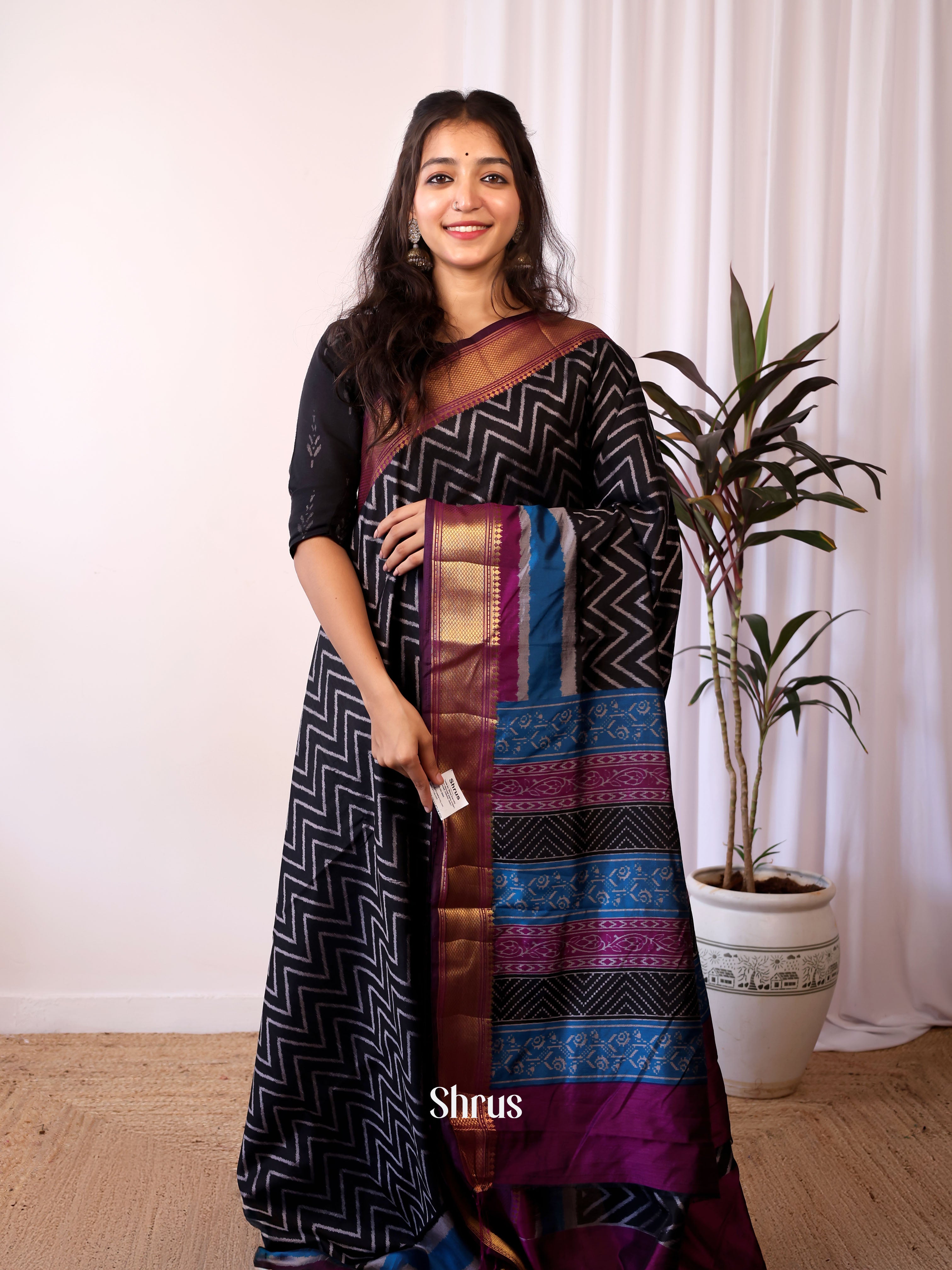 Black & Purple - Semi patola saree - Shop on Shrus.com