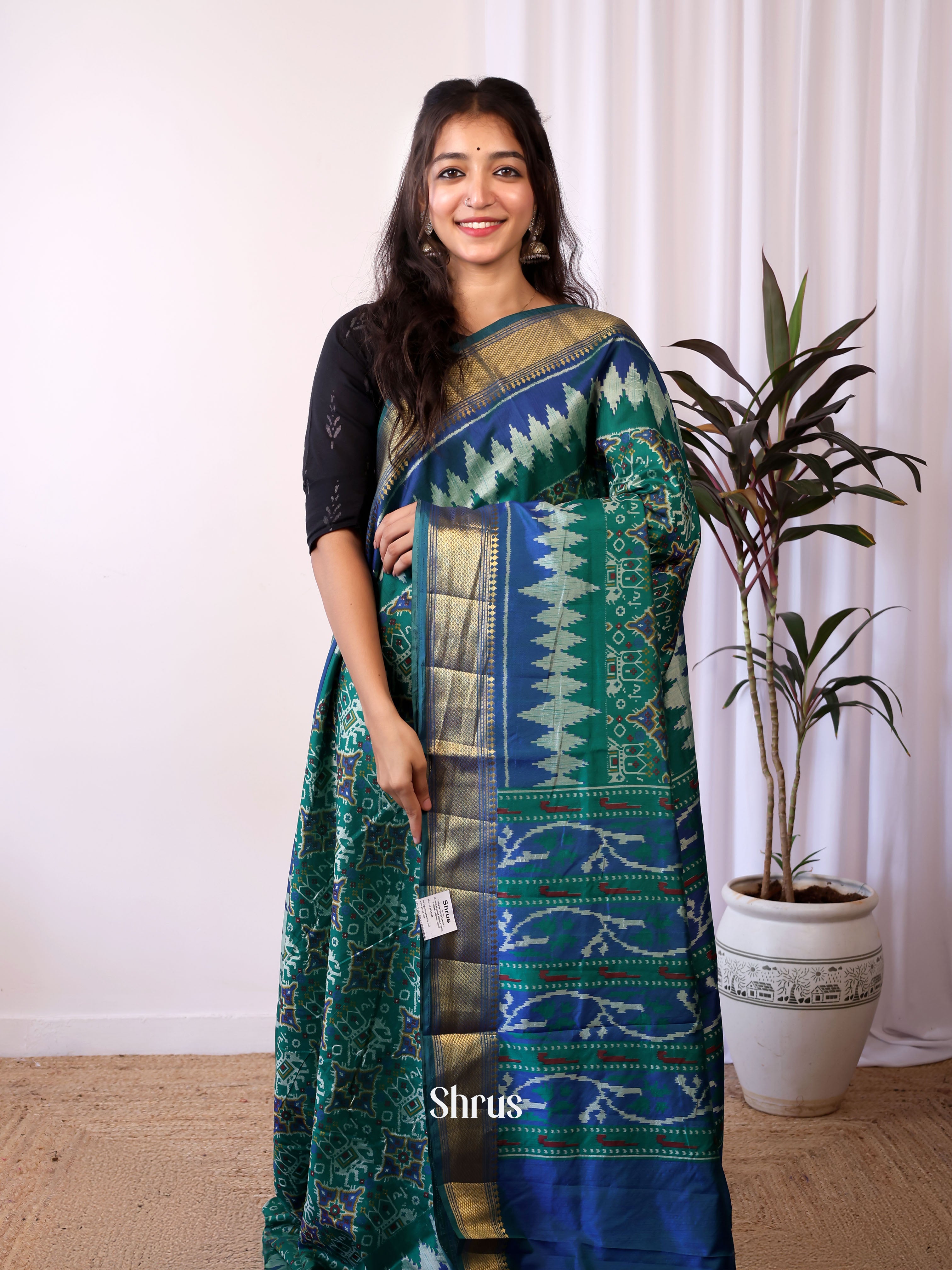 Green & Blue- Semi patola saree - Shop on Shrus.com