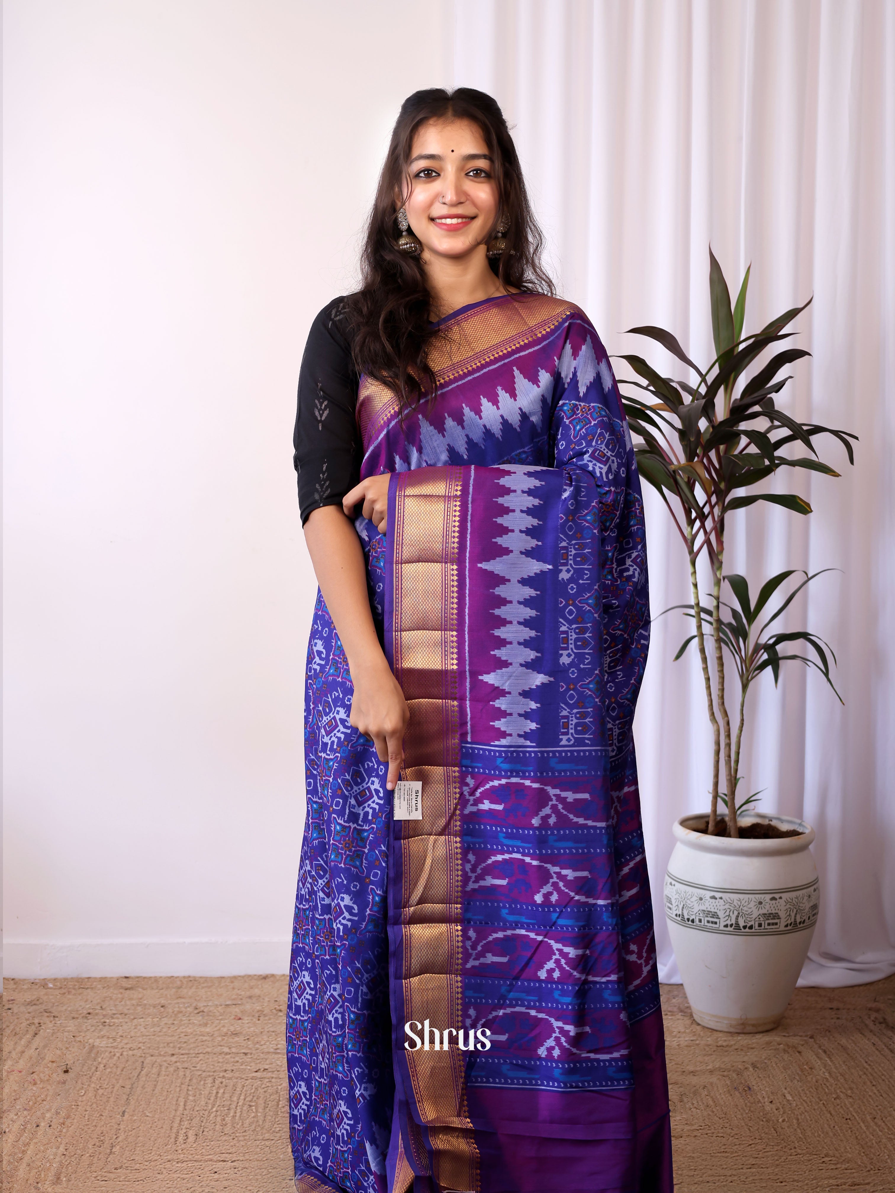 Blue & Purple- Semi patola saree - Shop on Shrus.com