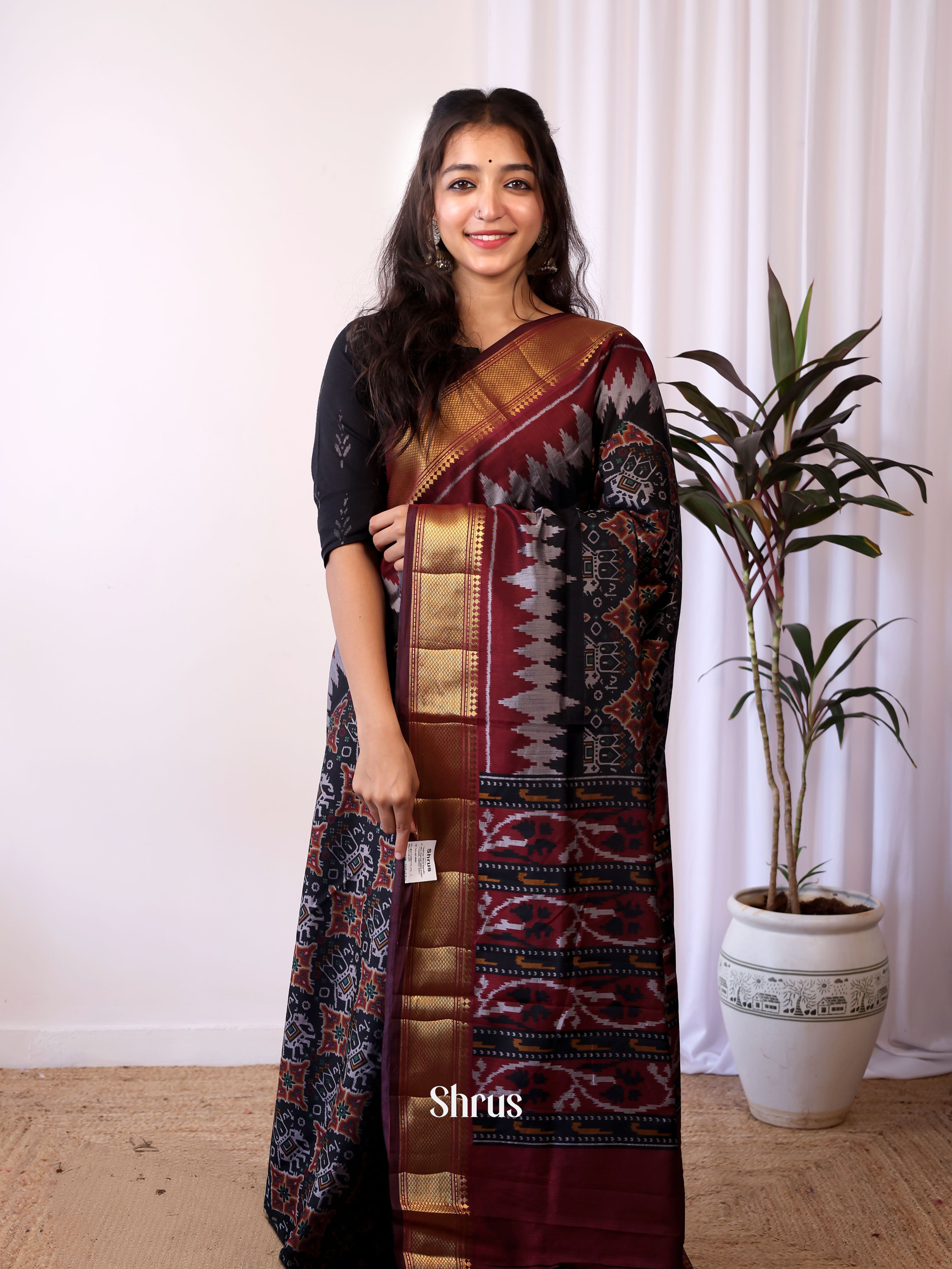 Black & Maroon- Semi patola saree - Shop on Shrus.com
