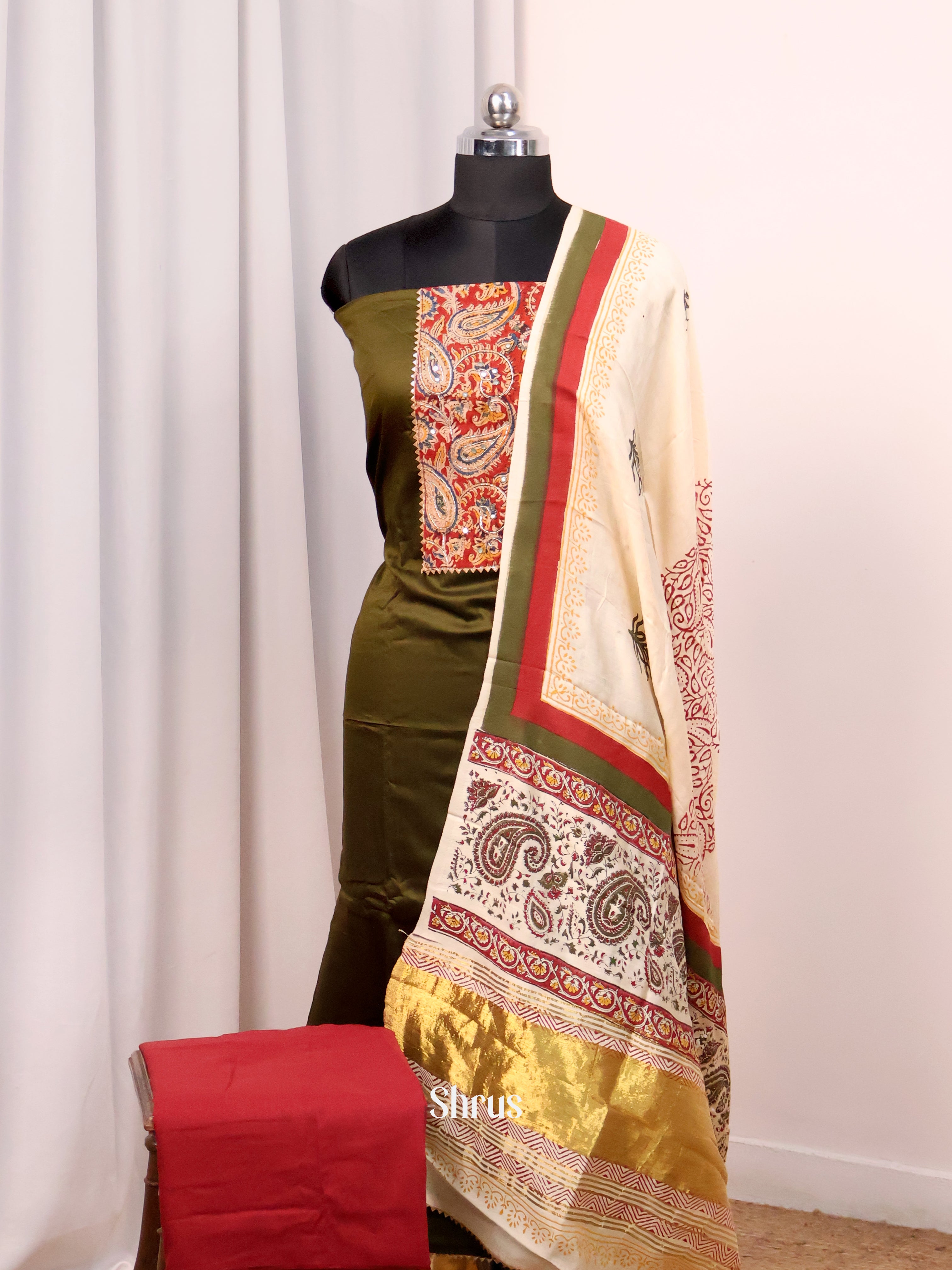 Green & Red - Cotton salwar - Shop on Shrus.com