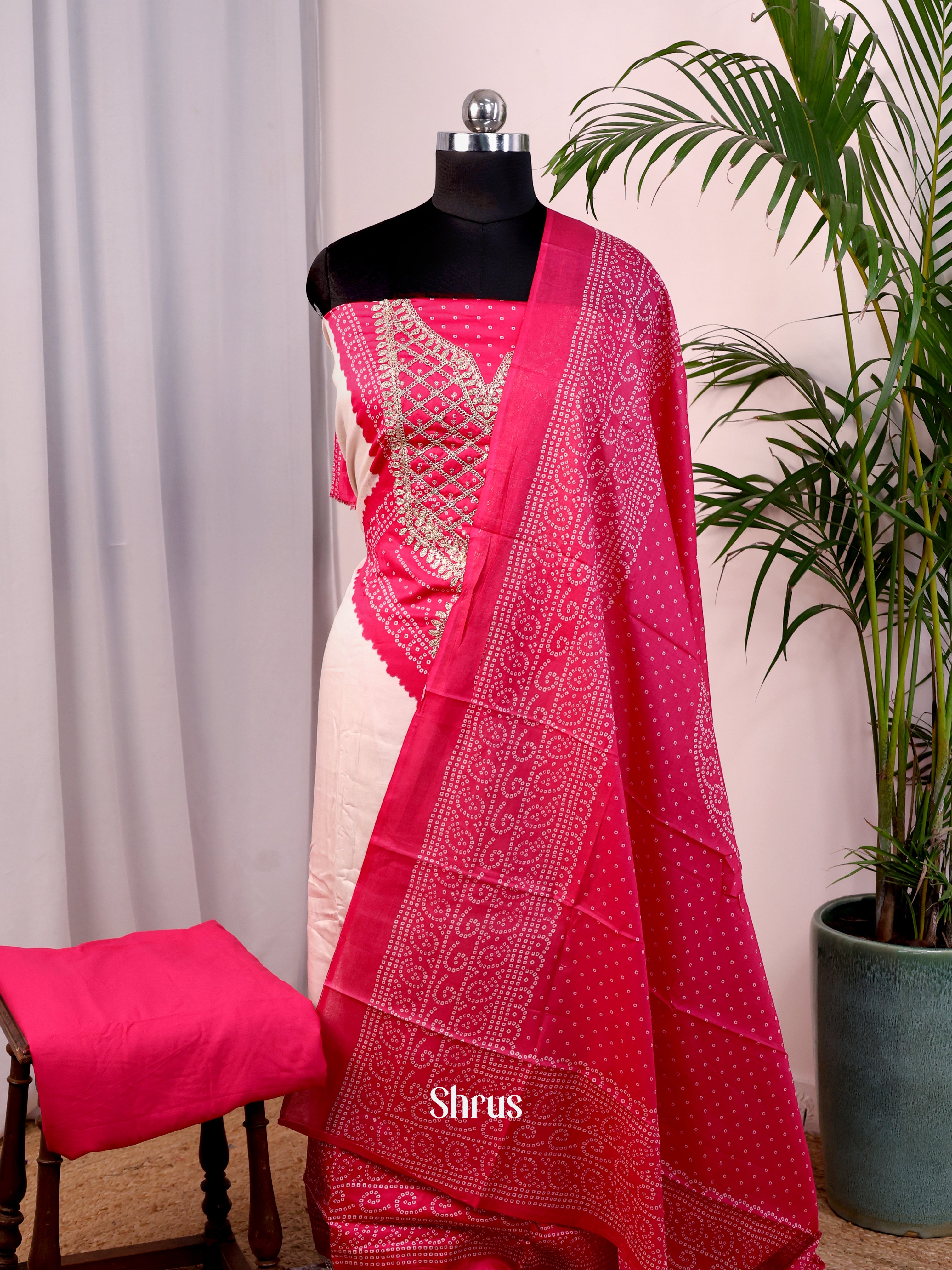 Cream & Pink - Cotton salwar - Shop on Shrus.com