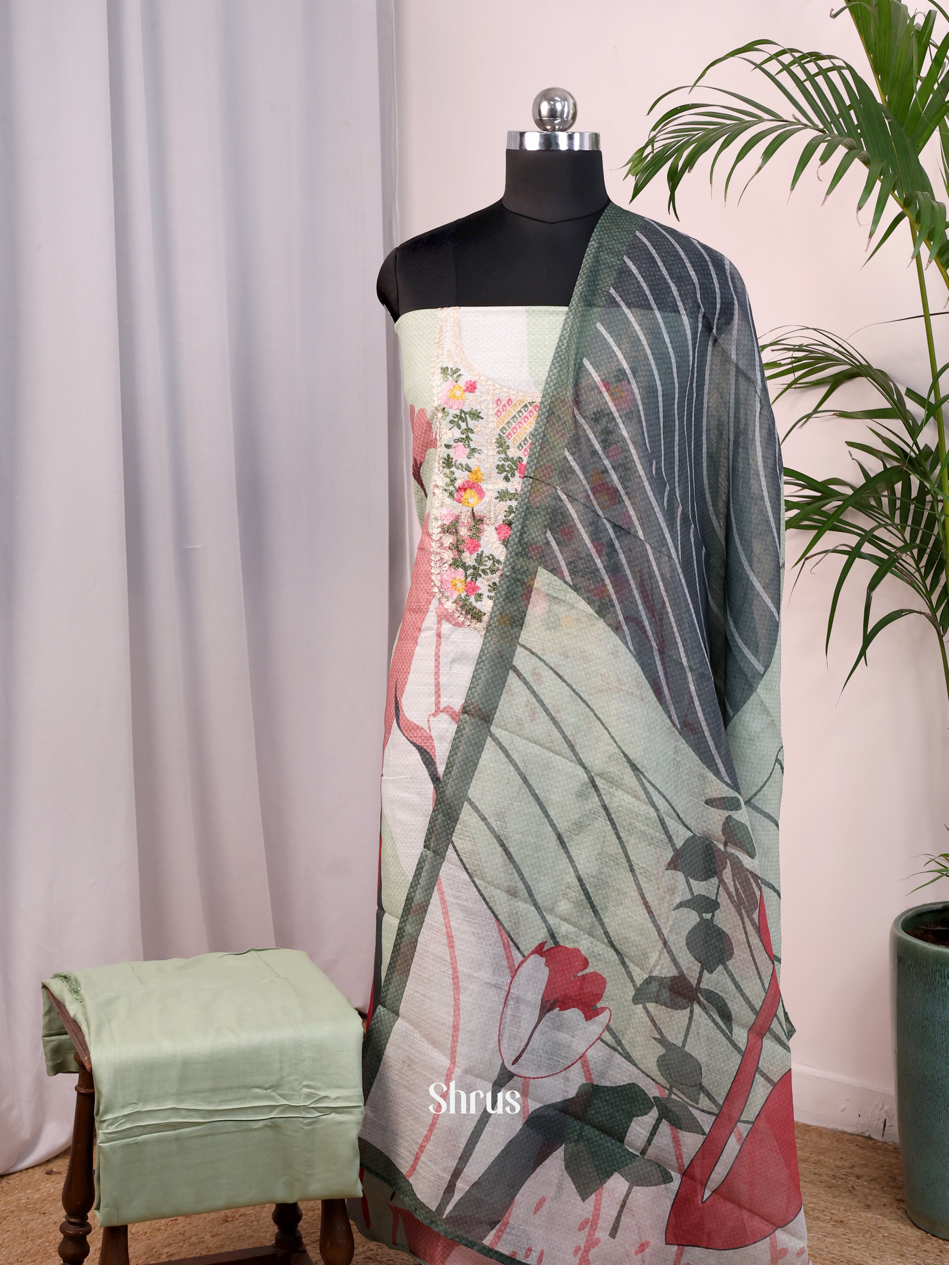 Cream & Green- Cotton salwar - Shop on Shrus.com