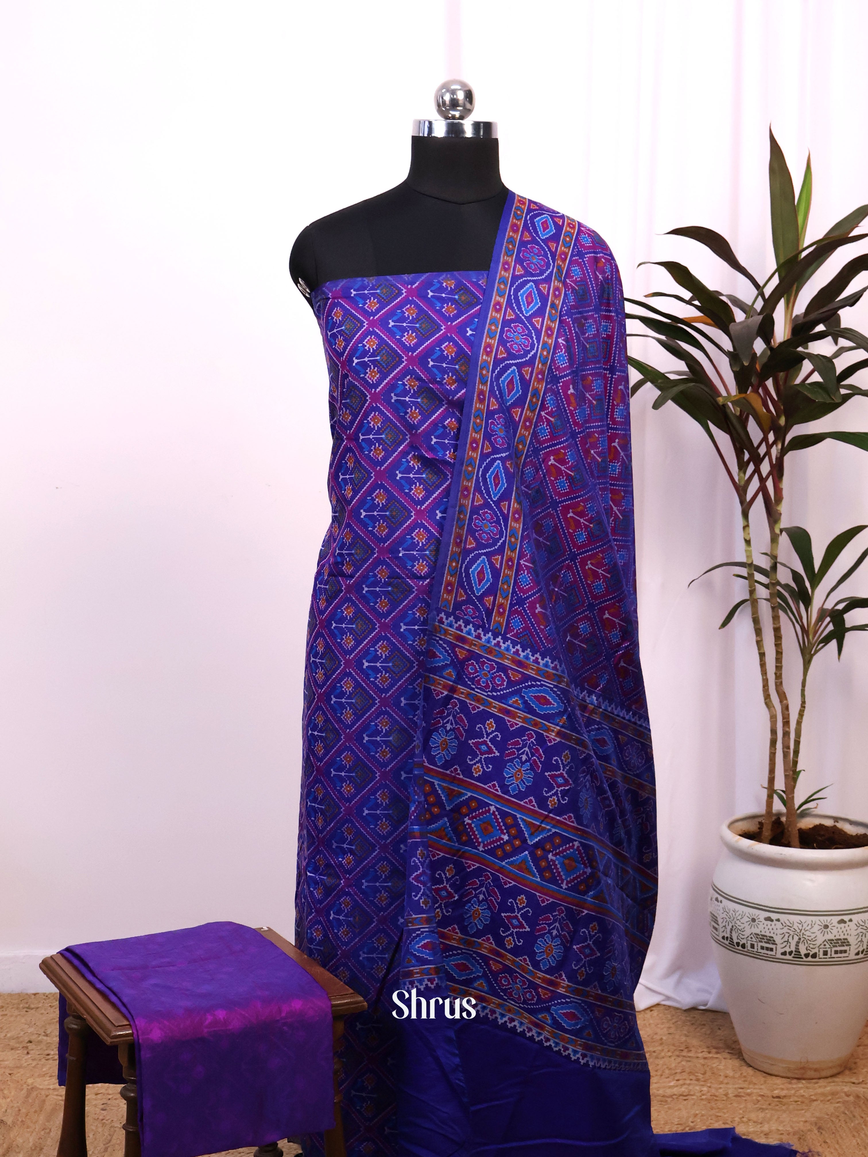 Blue & Purple - semi patola salwar - Shop on Shrus.com