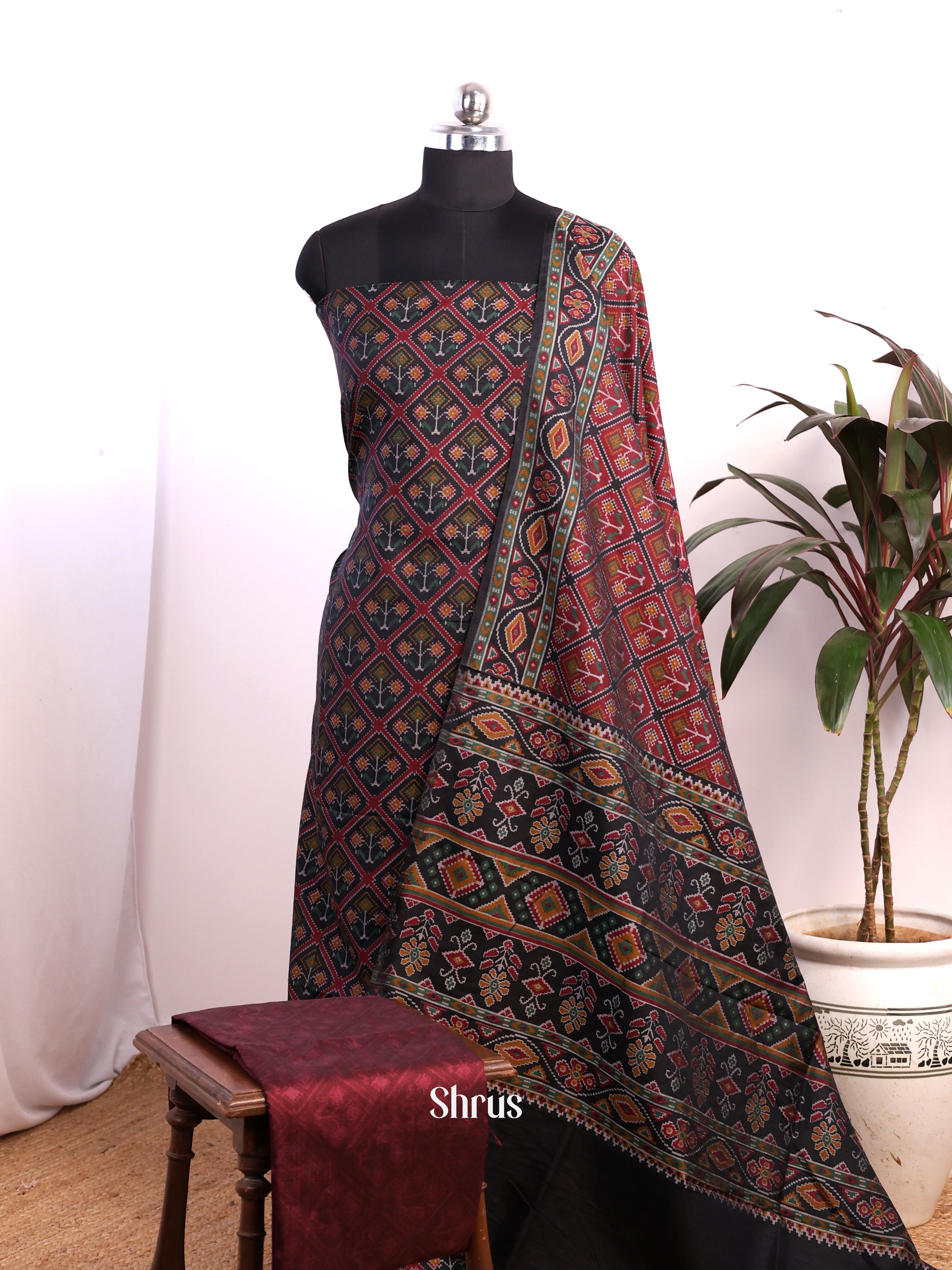 Black & Maroon - semi patola salwar - Shop on Shrus.com
