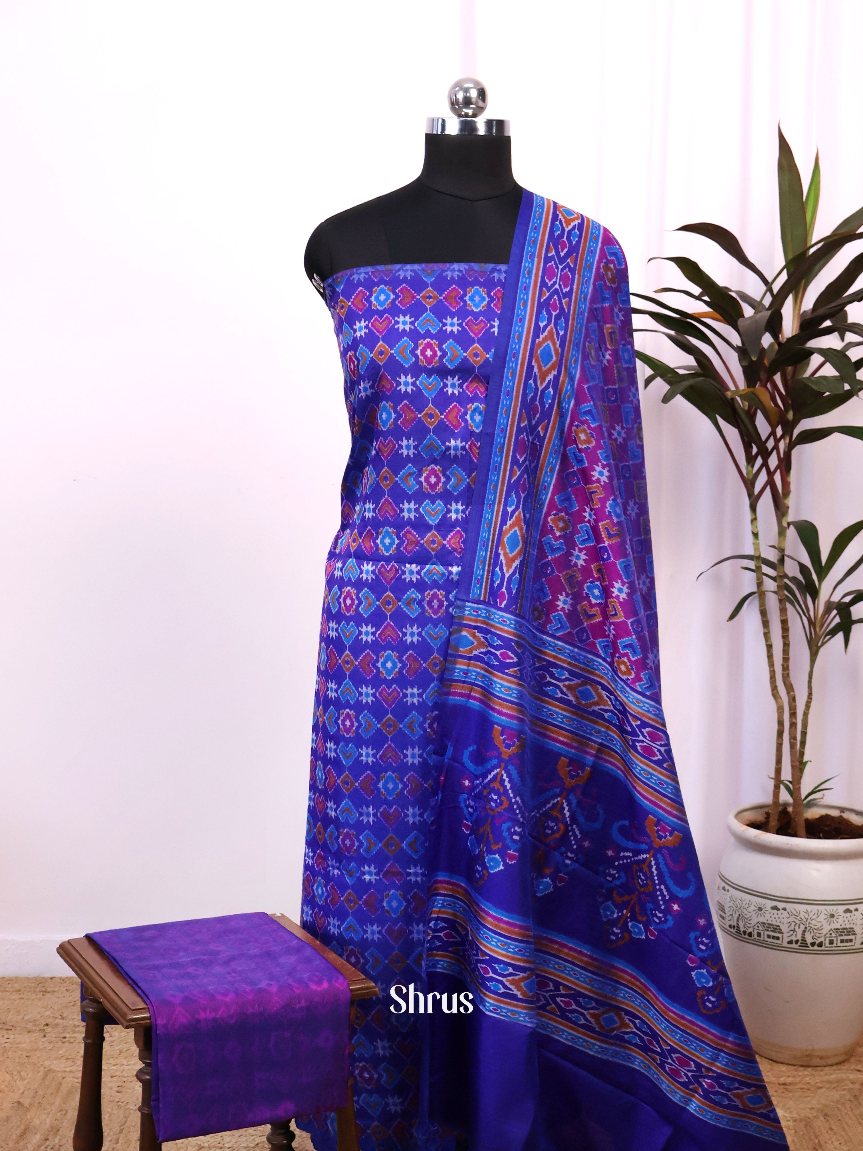 Blue & Purple - semi patola salwar - Shop on Shrus.com