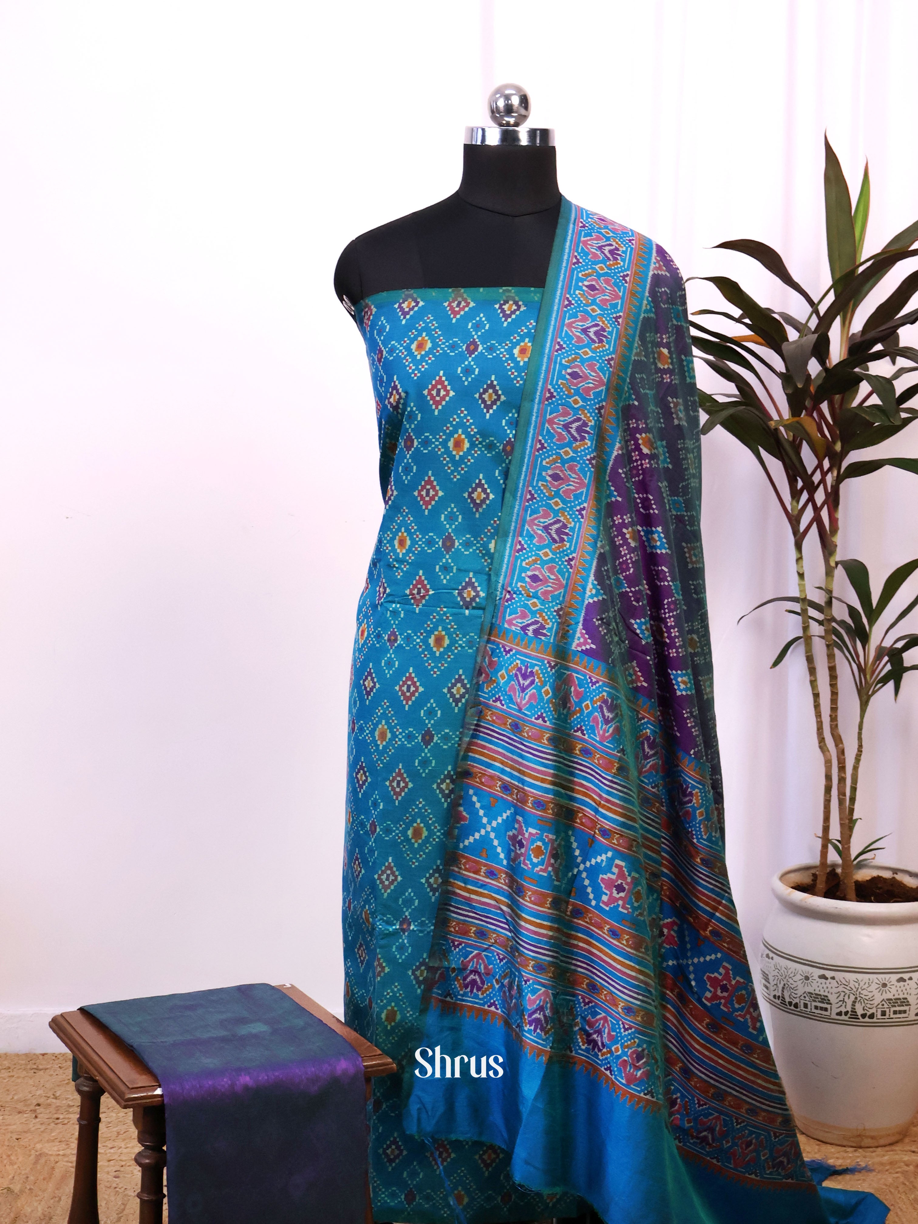 Teal & Purple - semi patola salwar - Shop on Shrus.com
