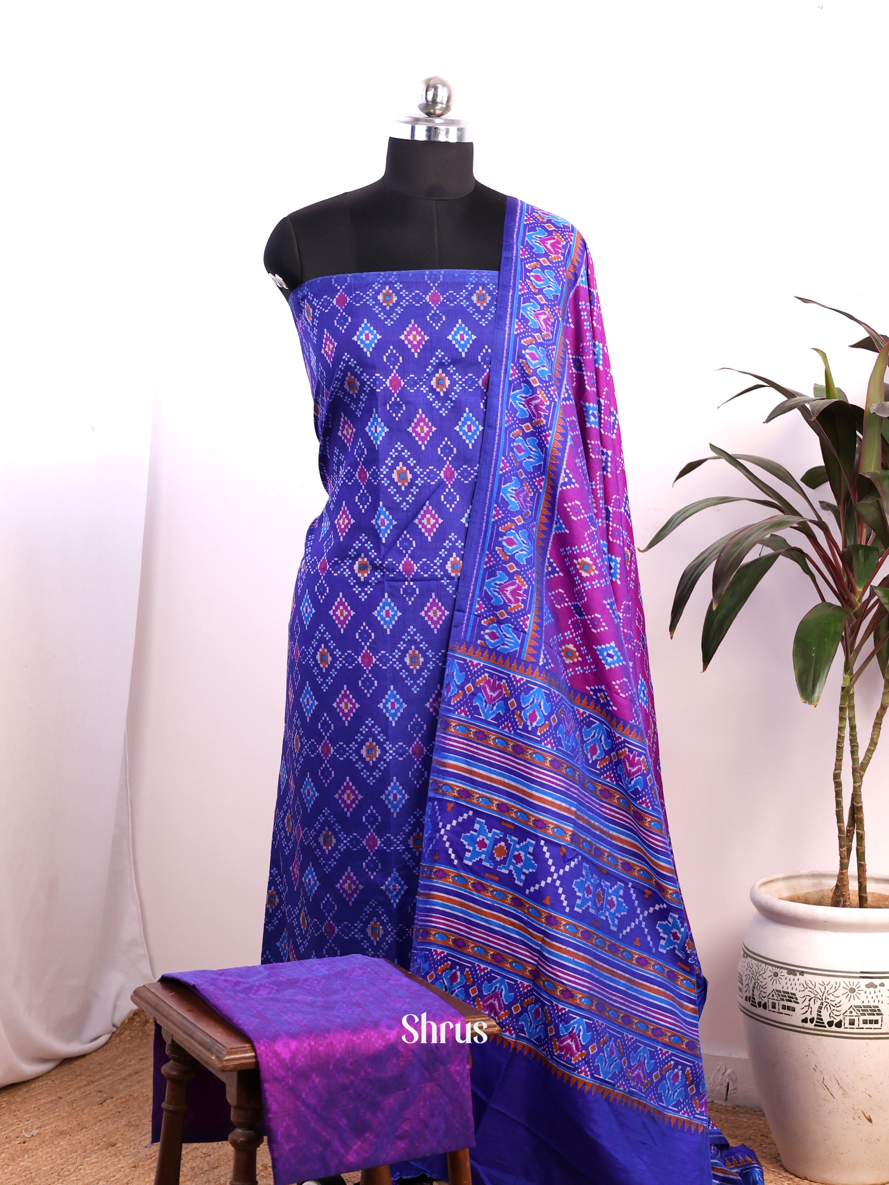 Blue & Purple- semi patola salwar - Shop on Shrus.com