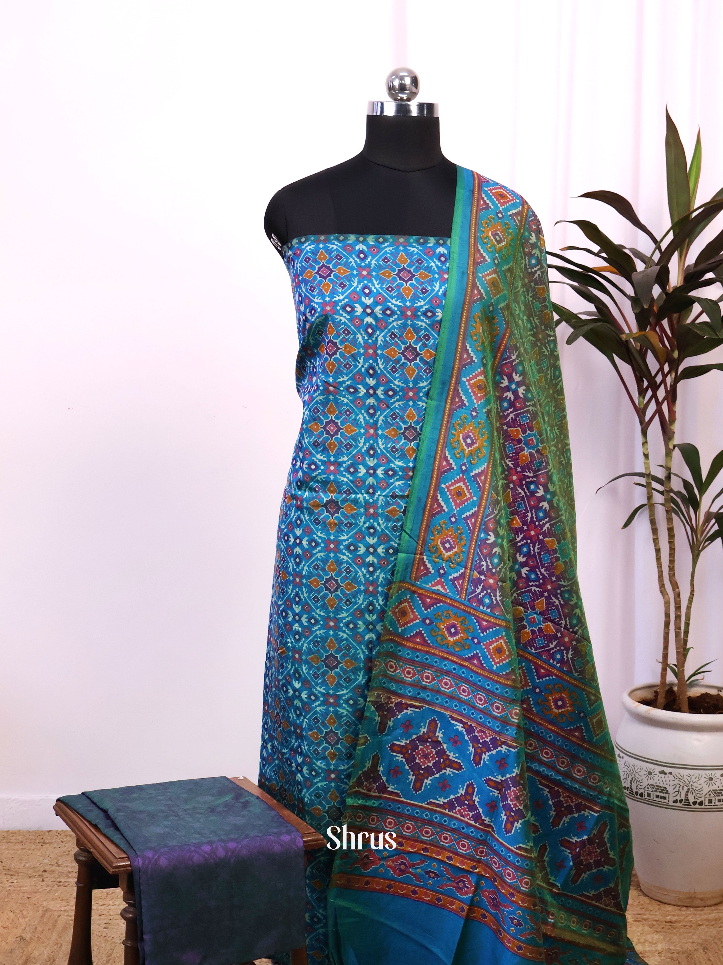 Blue & Purple - semi patola salwar - Shop on Shrus.com