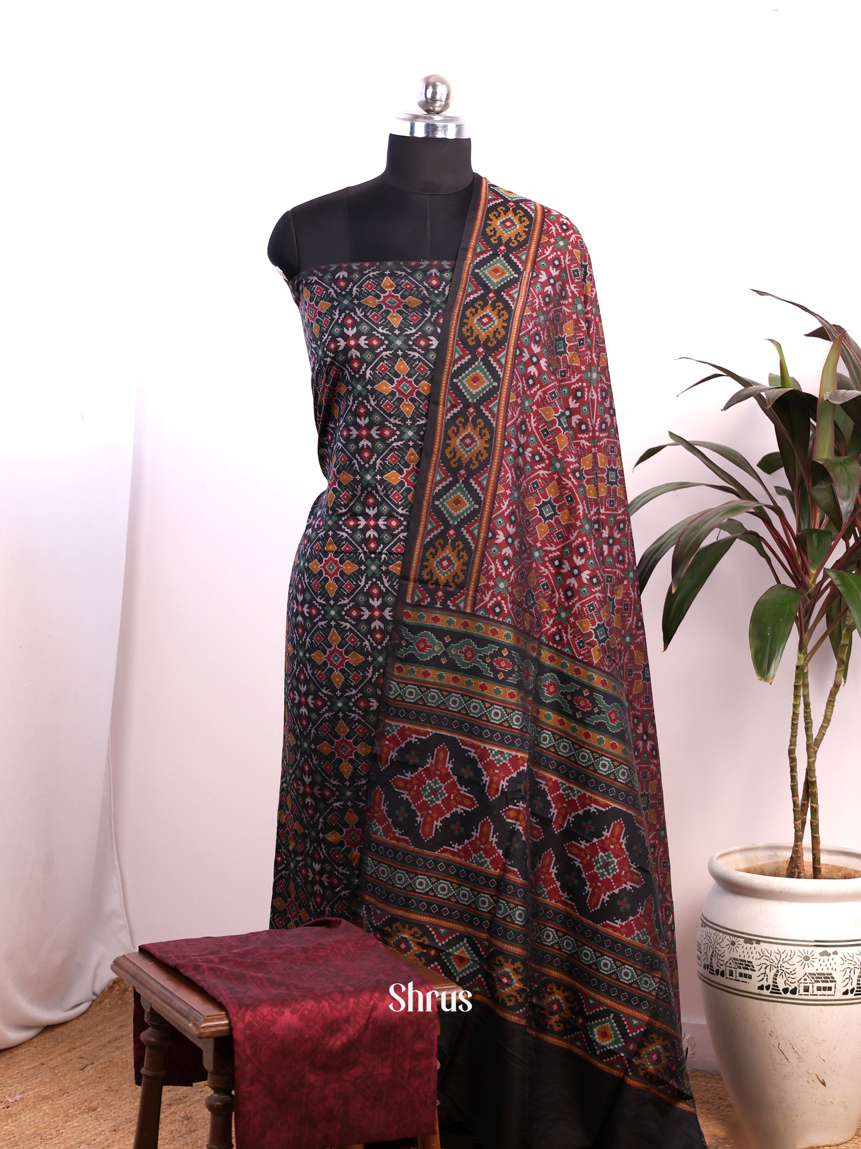 Black & Maroon - semi patola salwar - Shop on Shrus.com