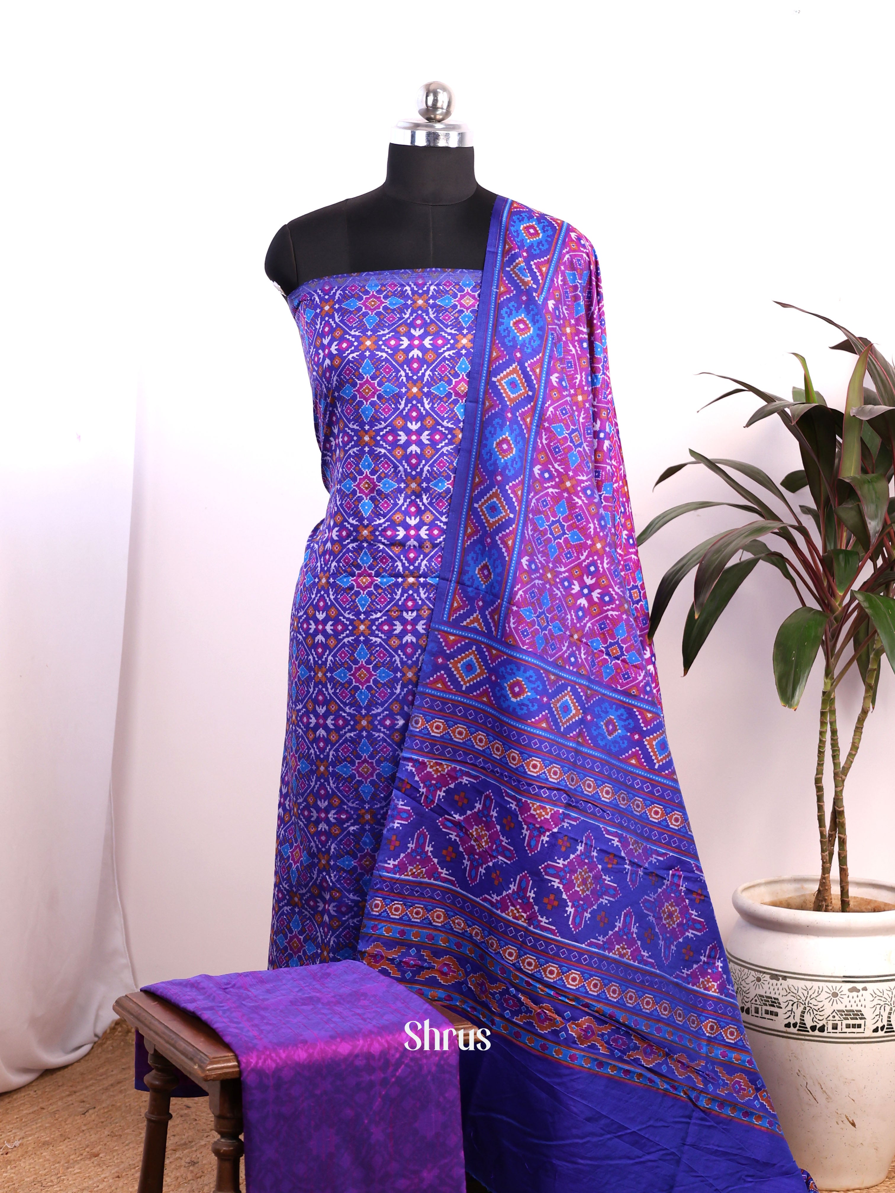 Blue & Purple - semi patola salwar - Shop on Shrus.com