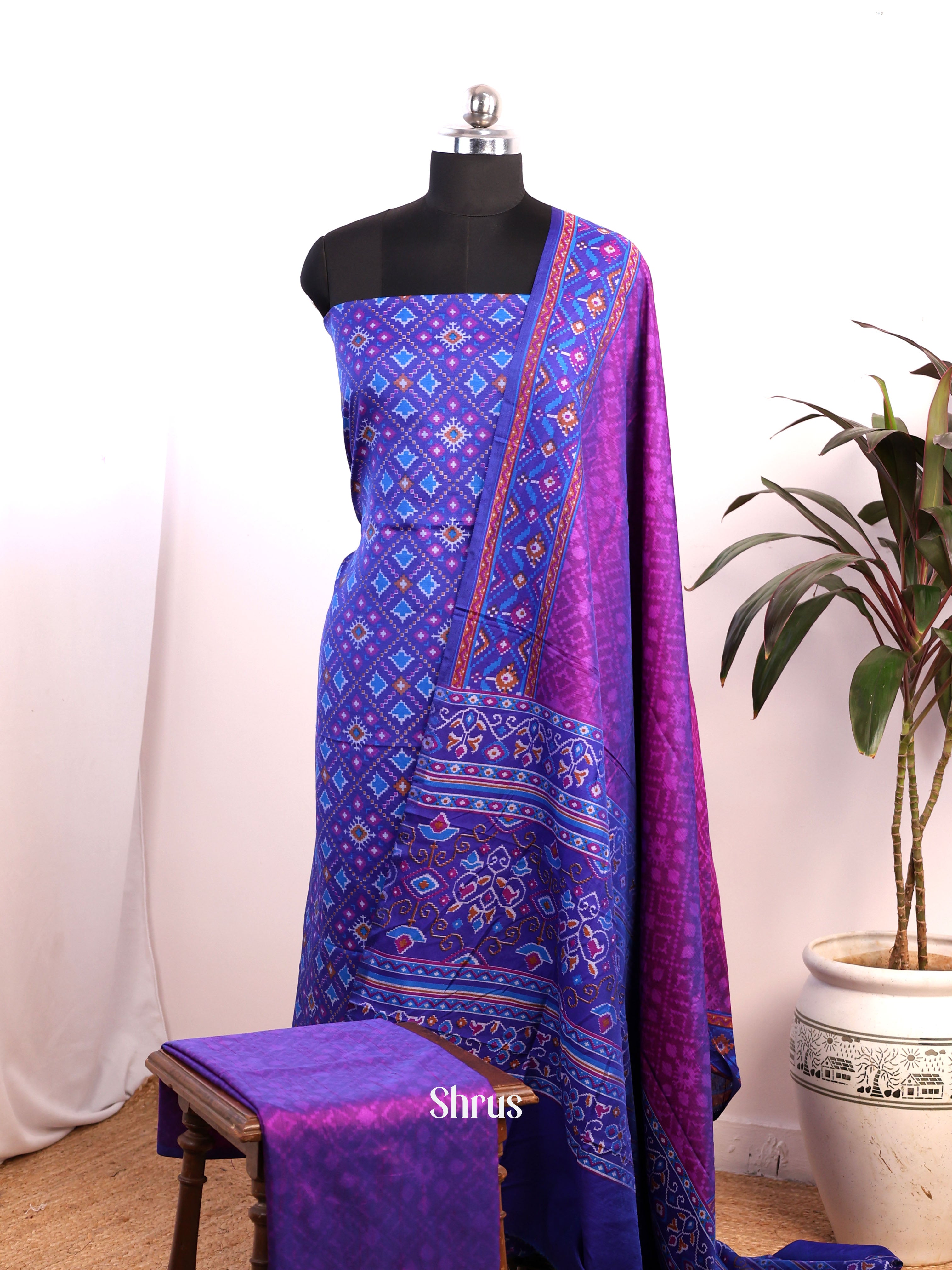 Blue & Purple - semi patola salwar - Shop on Shrus.com