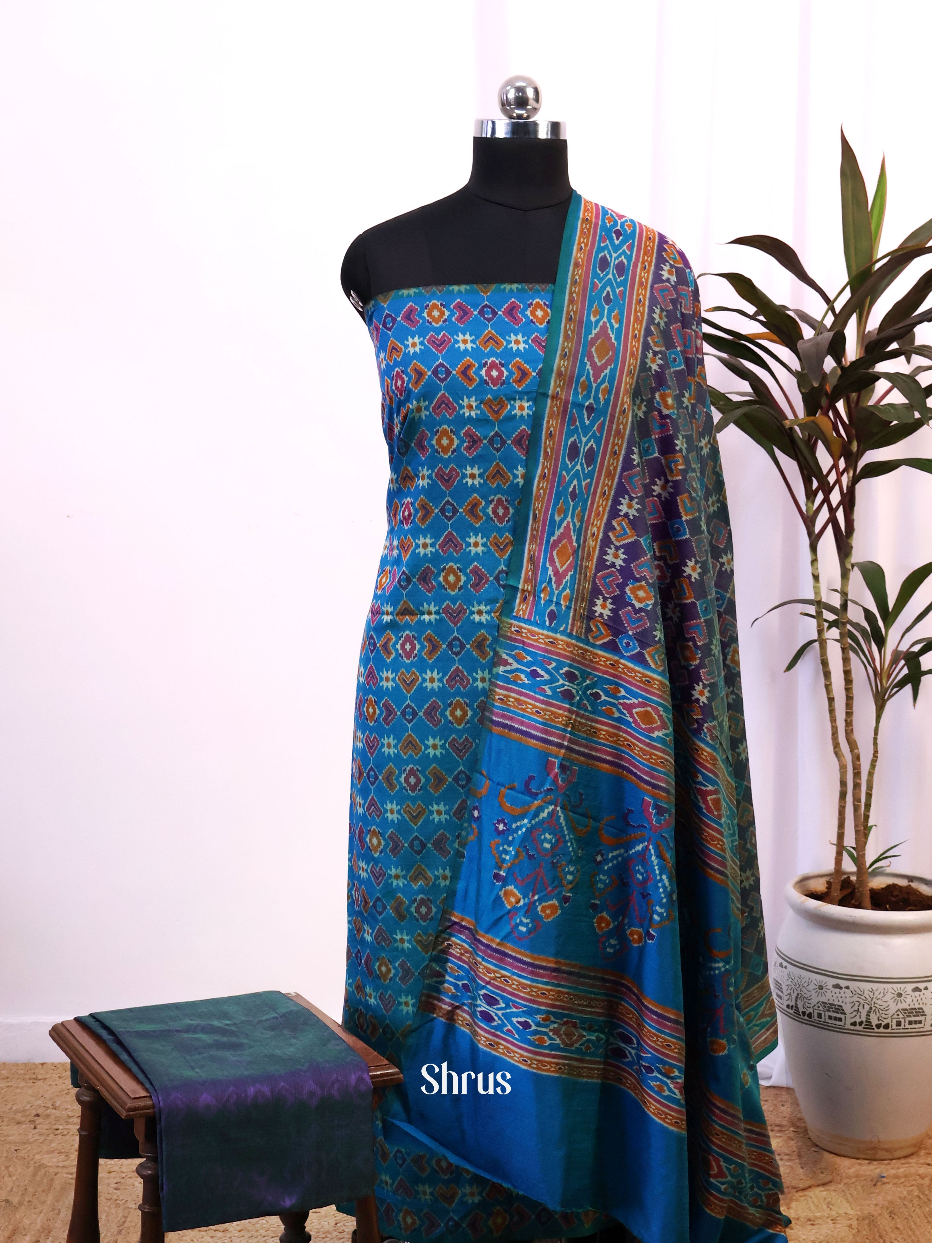 Blue & Purple - semi patola salwar - Shop on Shrus.com