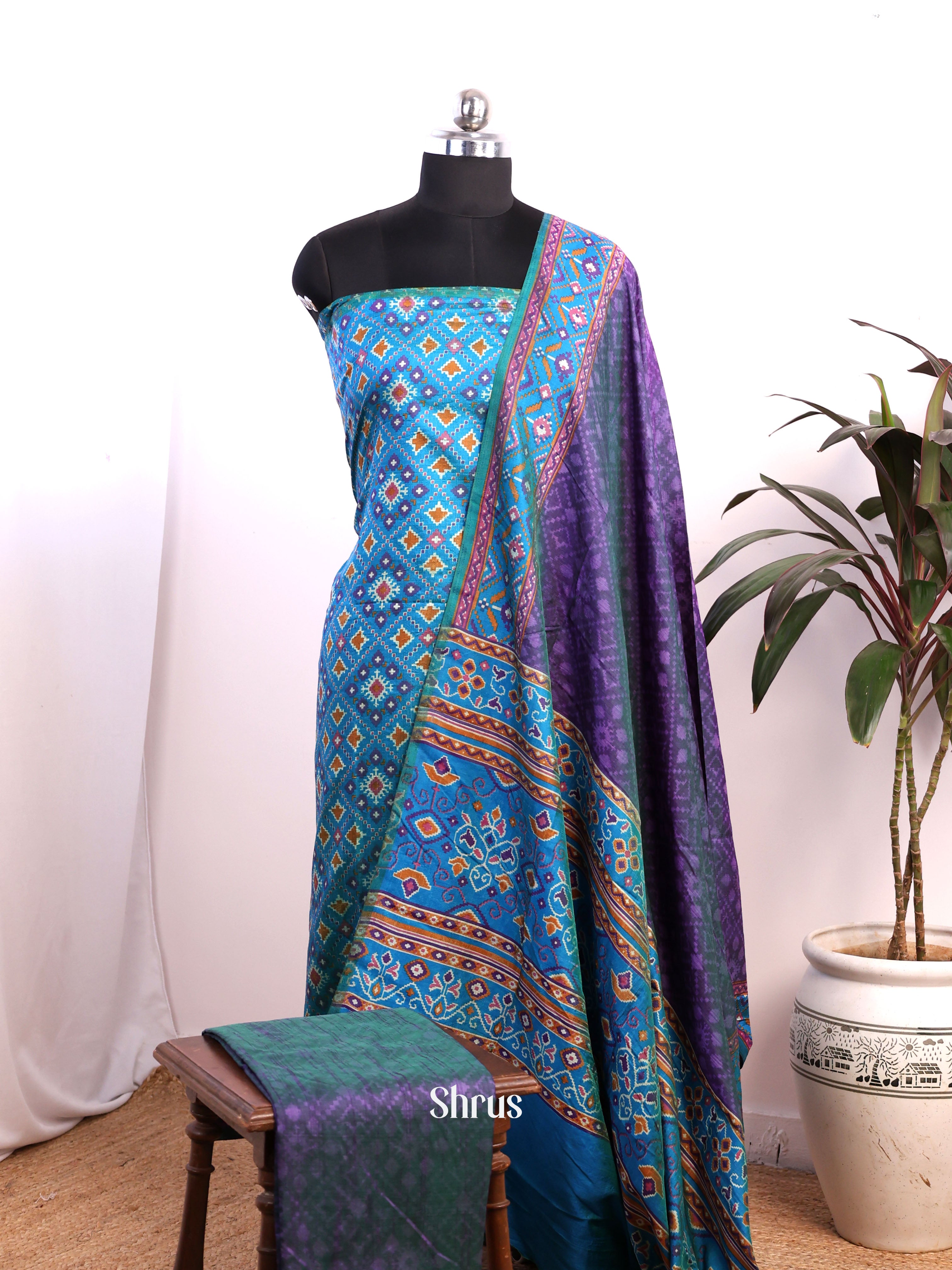 Blue & Purple - semi patola salwar - Shop on Shrus.com