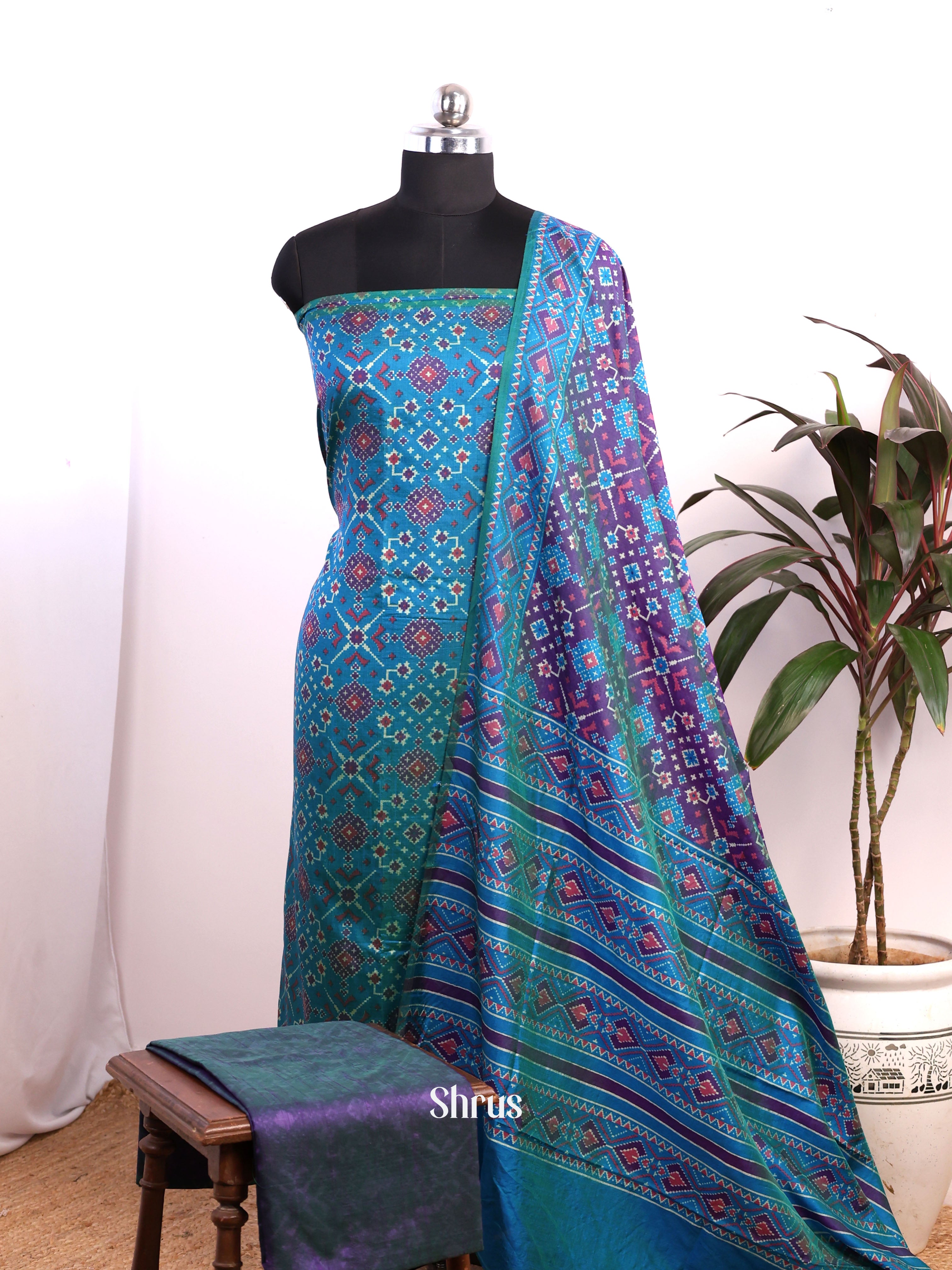 Blue & Purple - semi patola salwar - Shop on Shrus.com
