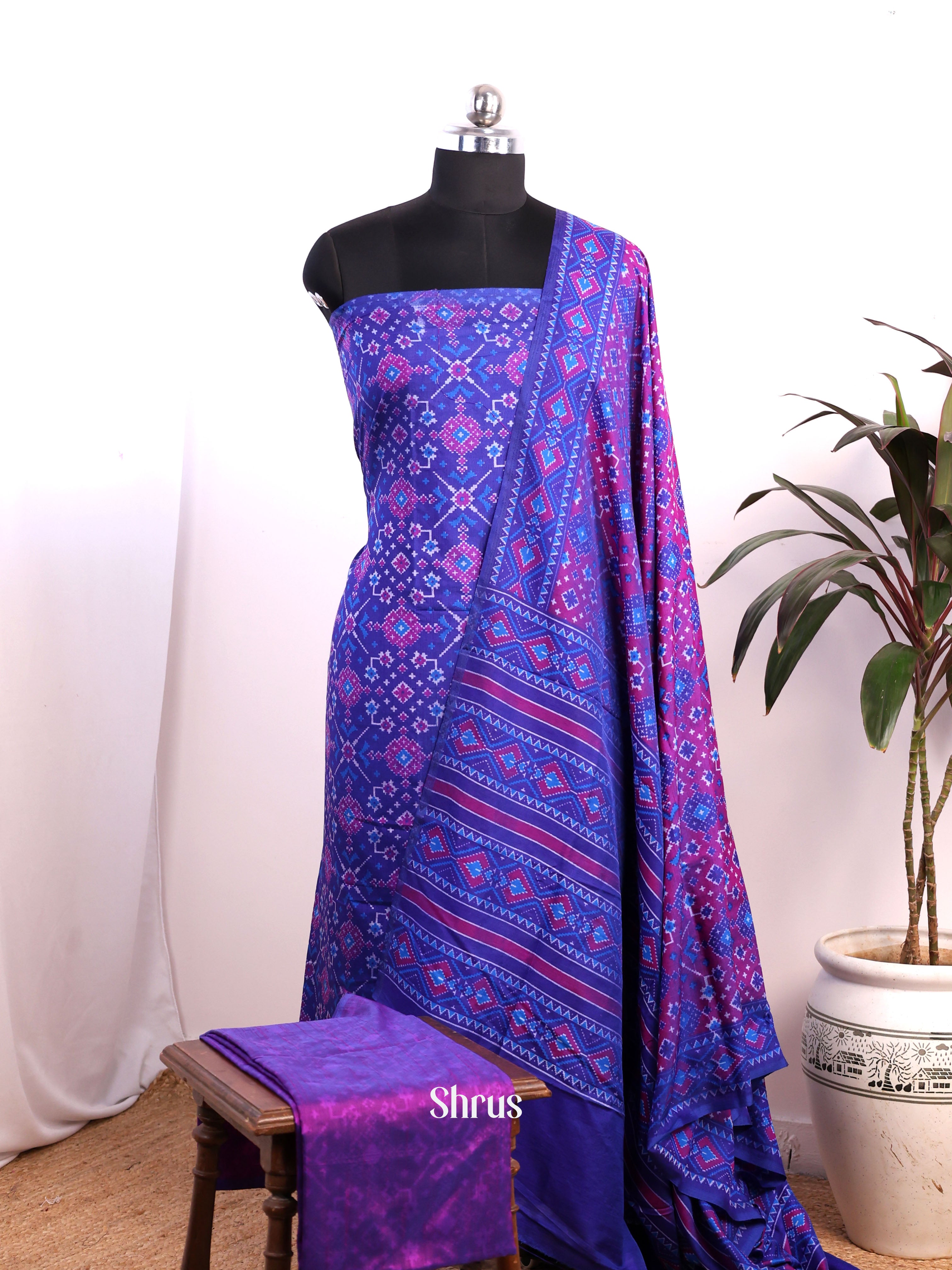Blue & Purple- semi patola salwar - Shop on Shrus.com