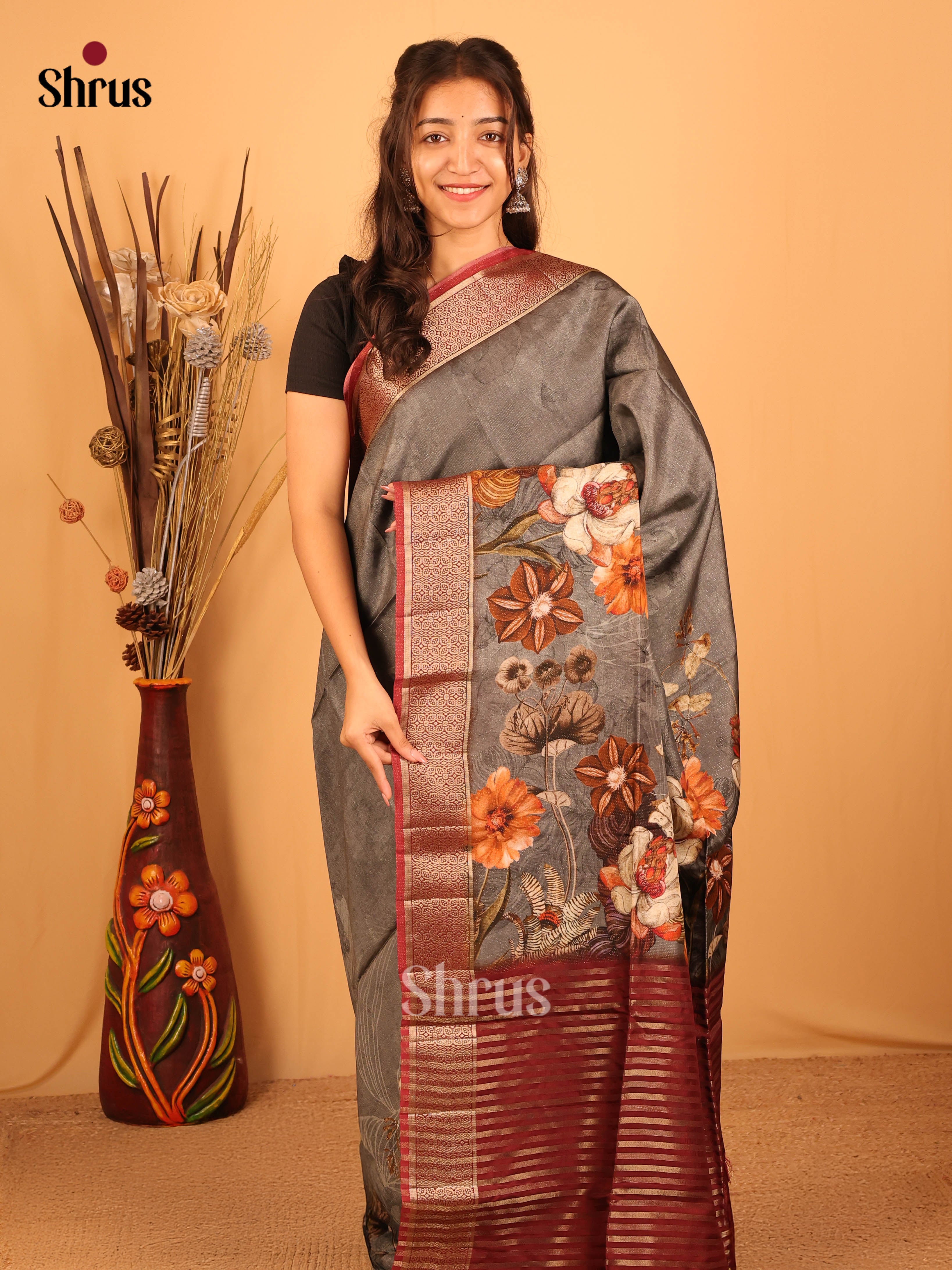 CJS08157 - Printed chanderi Saree - Shop on Shrus.com