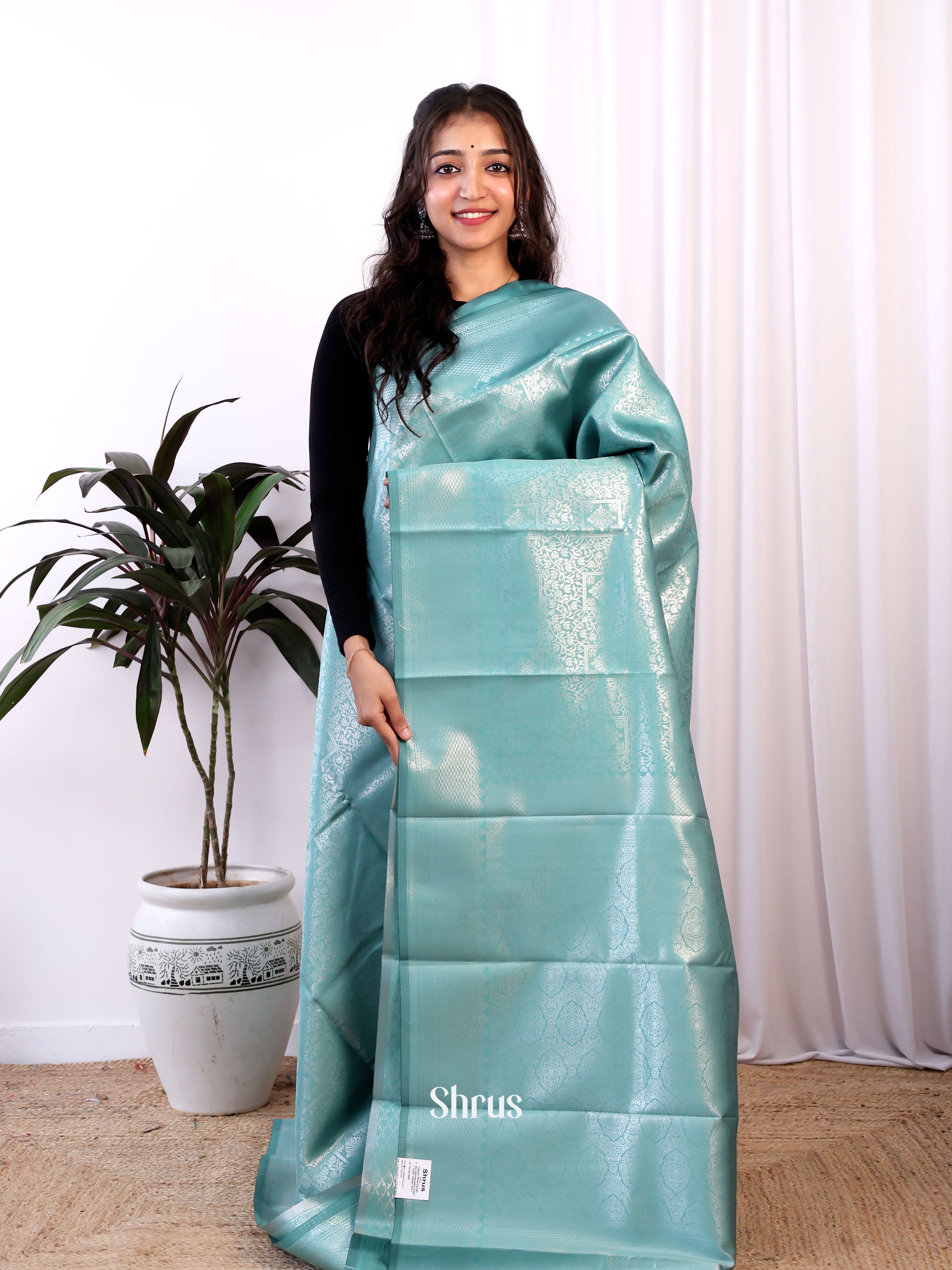 pastel Blue - Semi Softsilk Saree - Shop on Shrus.com