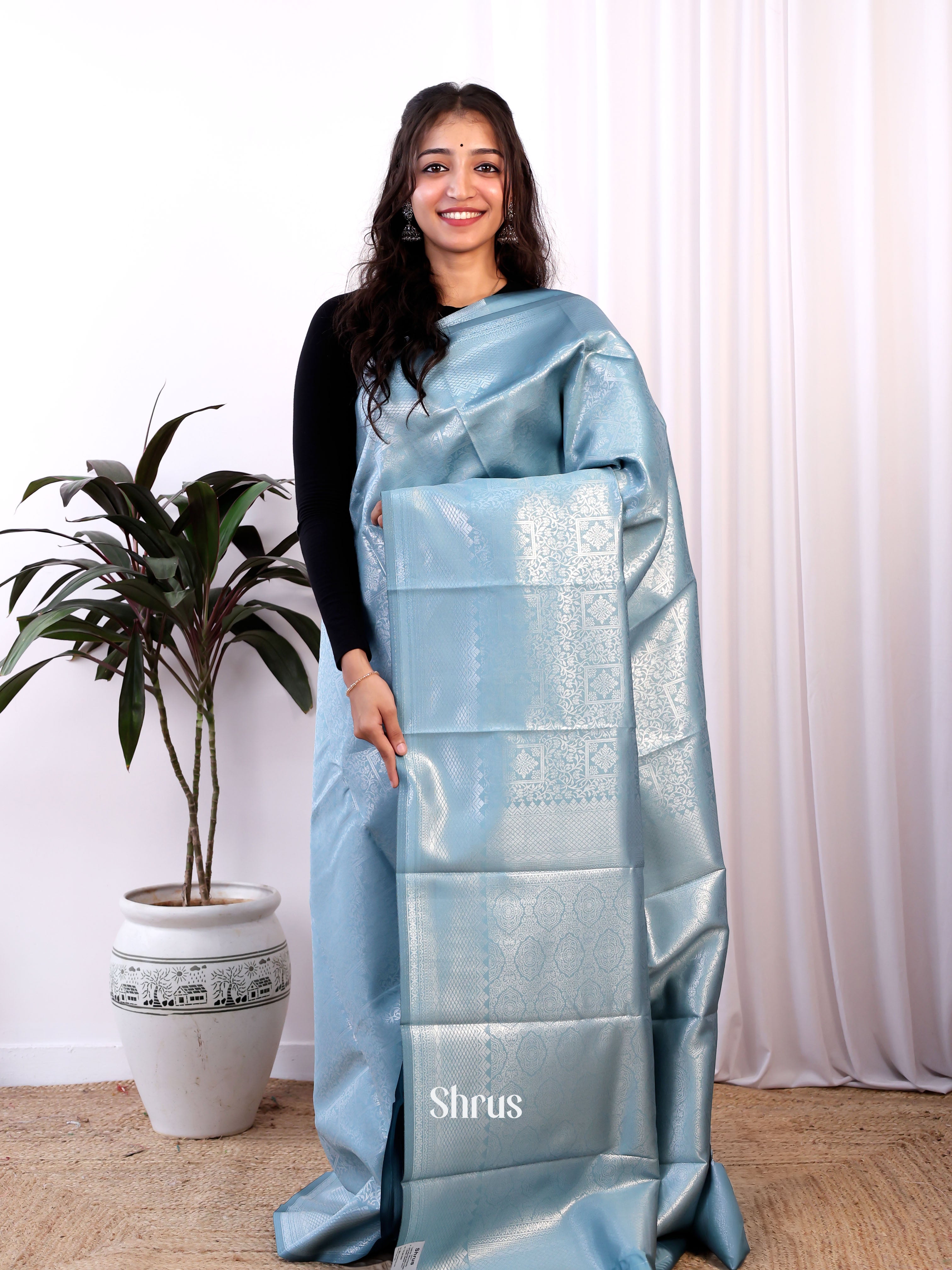 Blue- Semi Softsilk Saree - Shop on Shrus.com