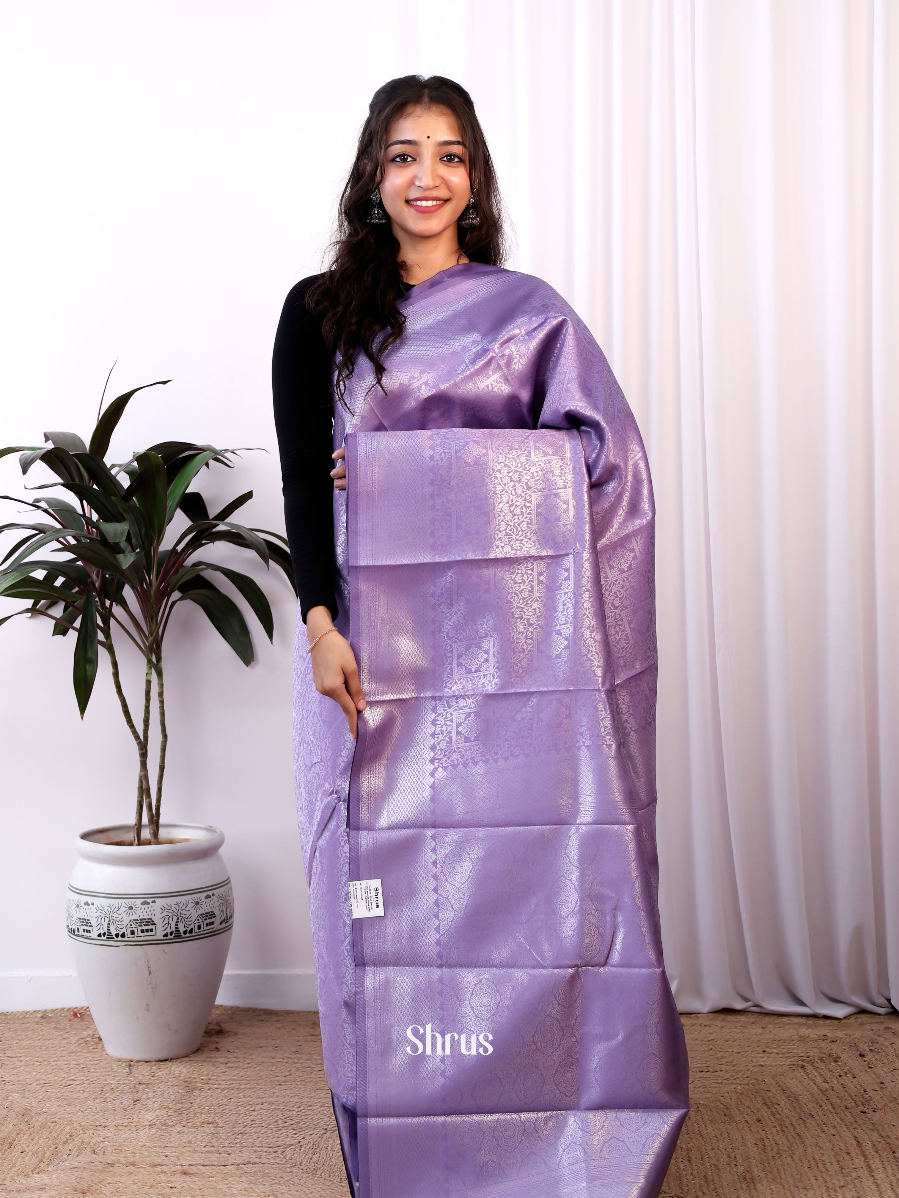 Purple- Semi Softsilk Saree - Shop on Shrus.com