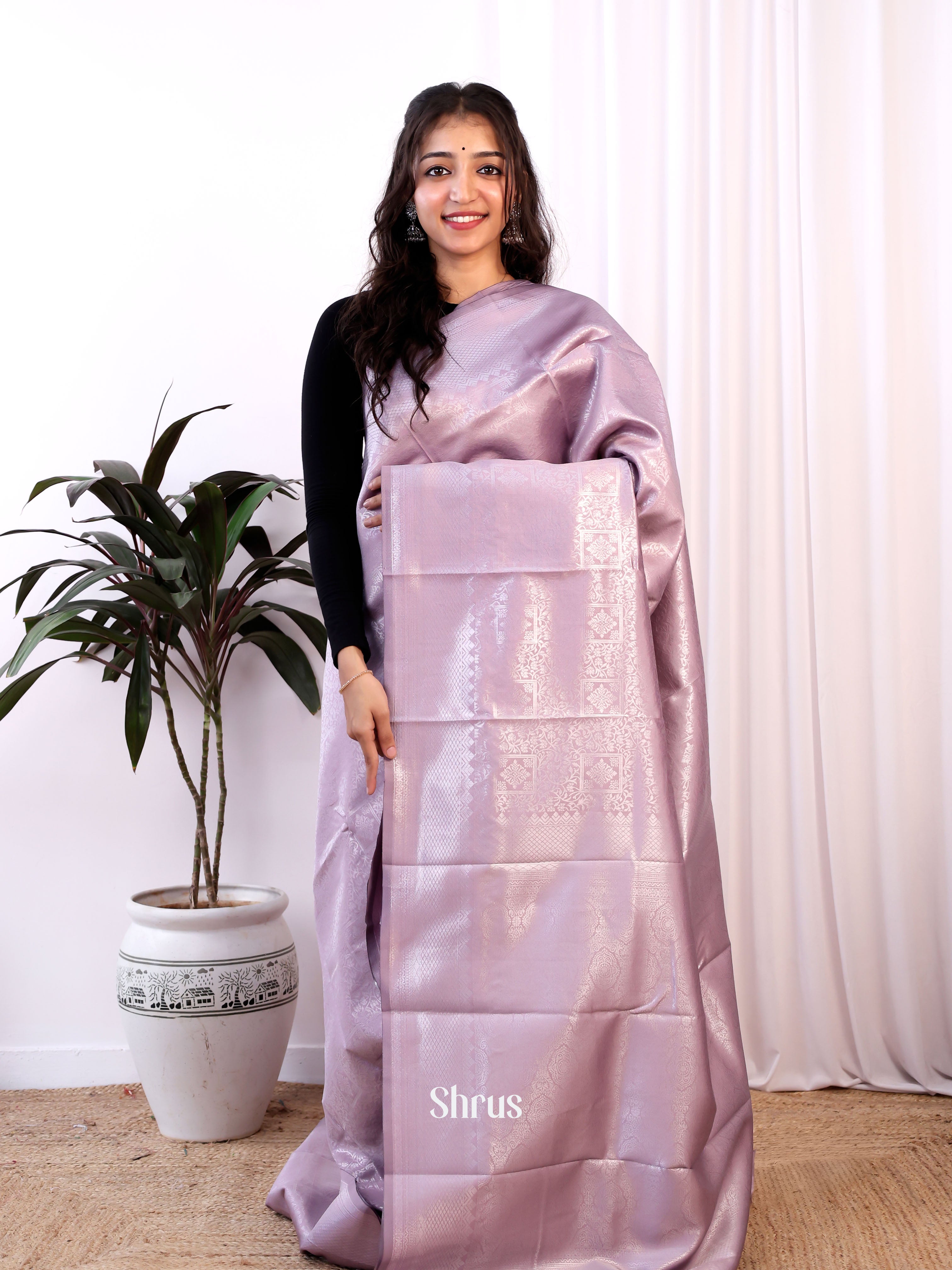 Purple - Semi Softsilk Saree - Shop on Shrus.com