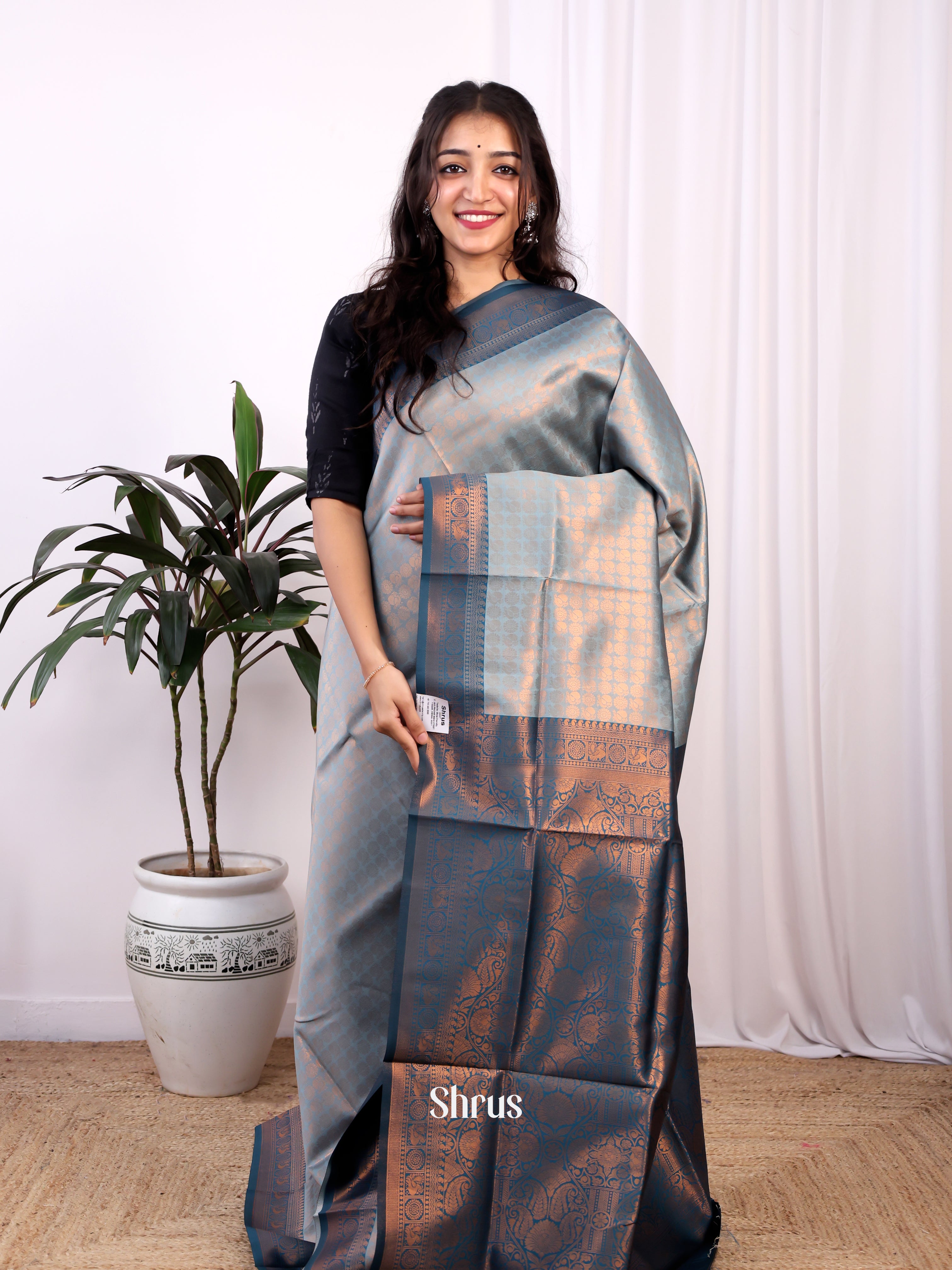 Blue -Semi Kanchipuram - Shop on Shrus.com