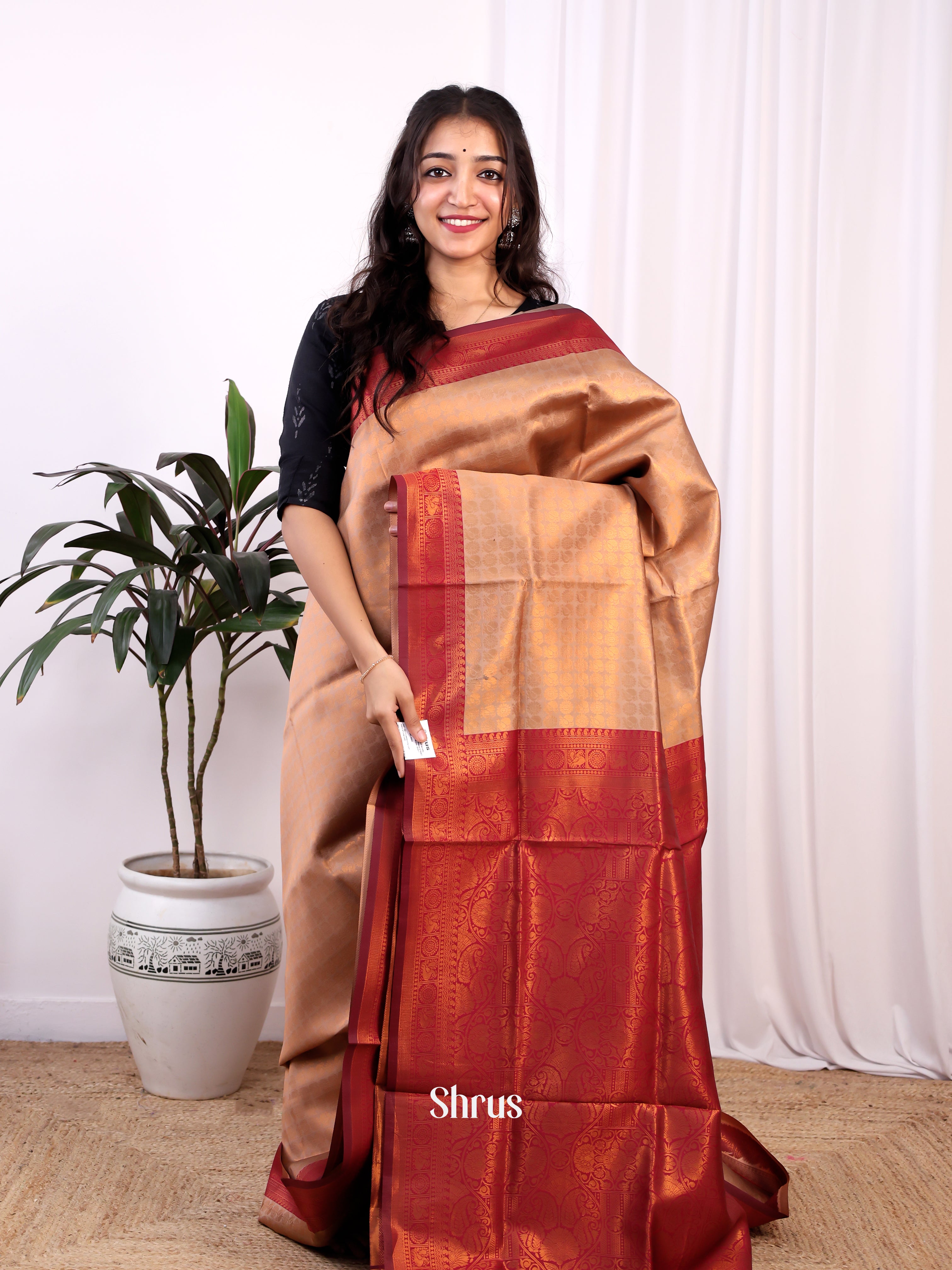 Golden & REd -Semi Kanchipuram - Shop on Shrus.com