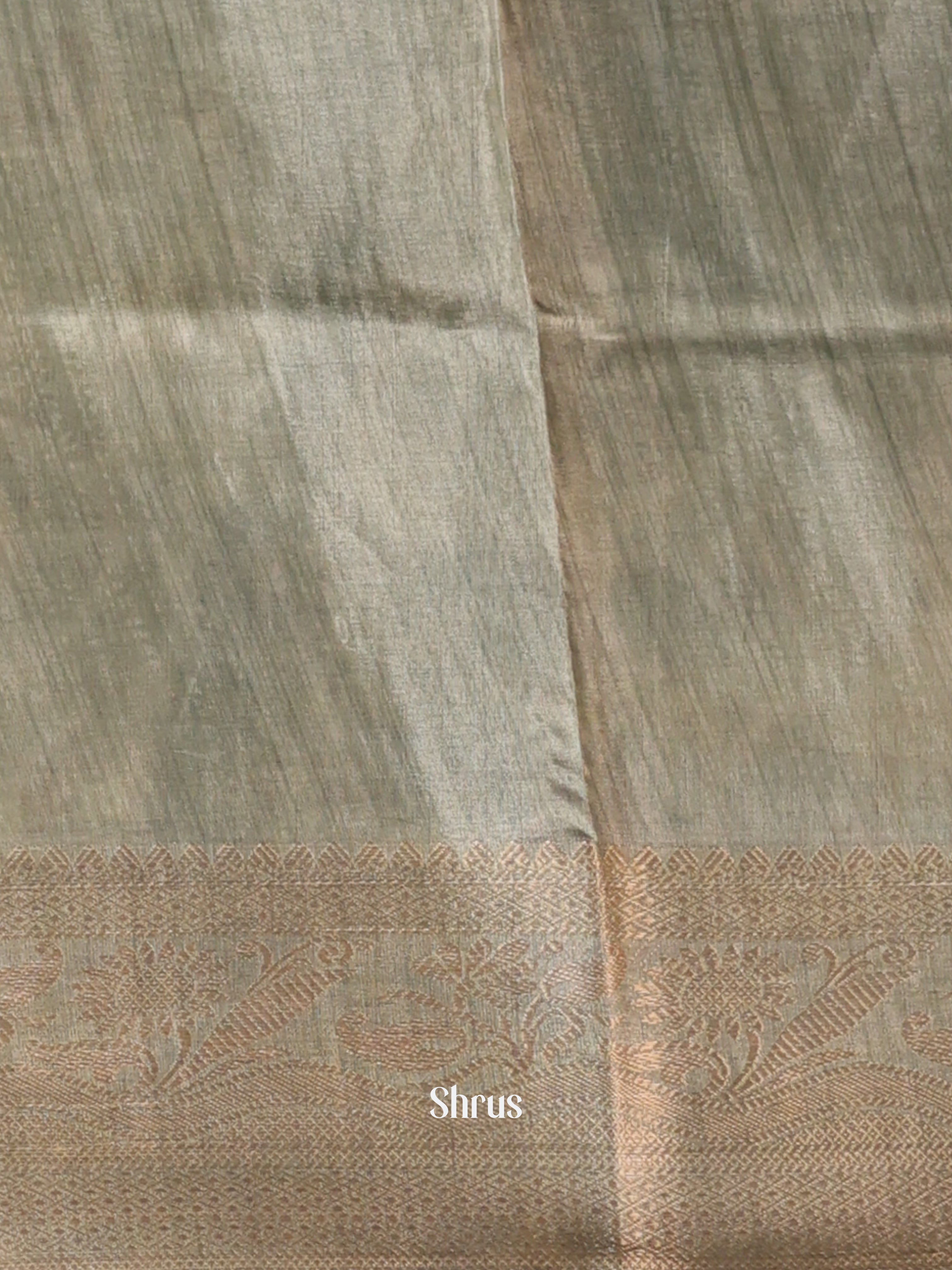 Cream & Green - Semi Dupion Saree - Shop on Shrus.com