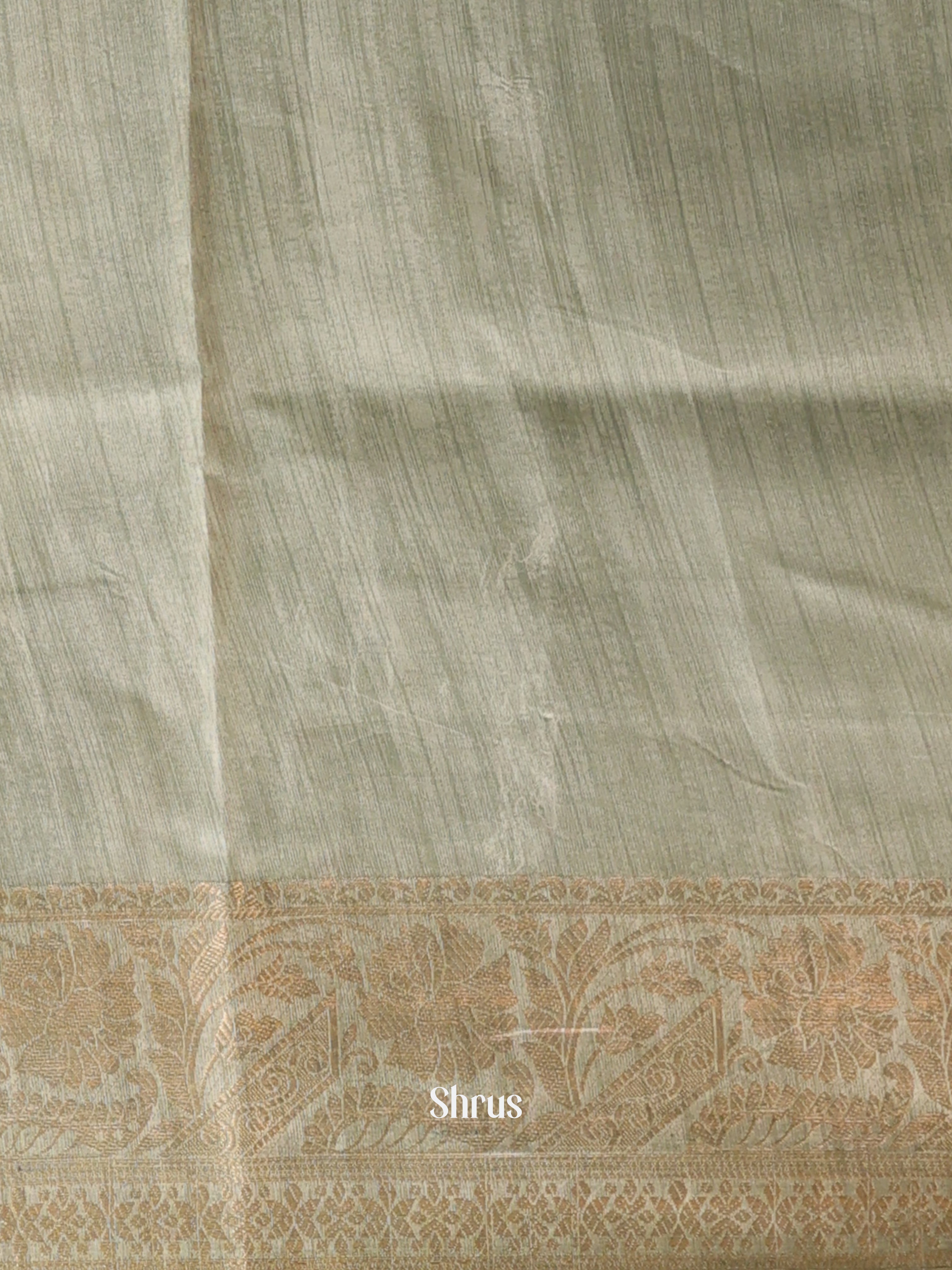 Cream & Lite Green - Semi Dupion Saree - Shop on Shrus.com