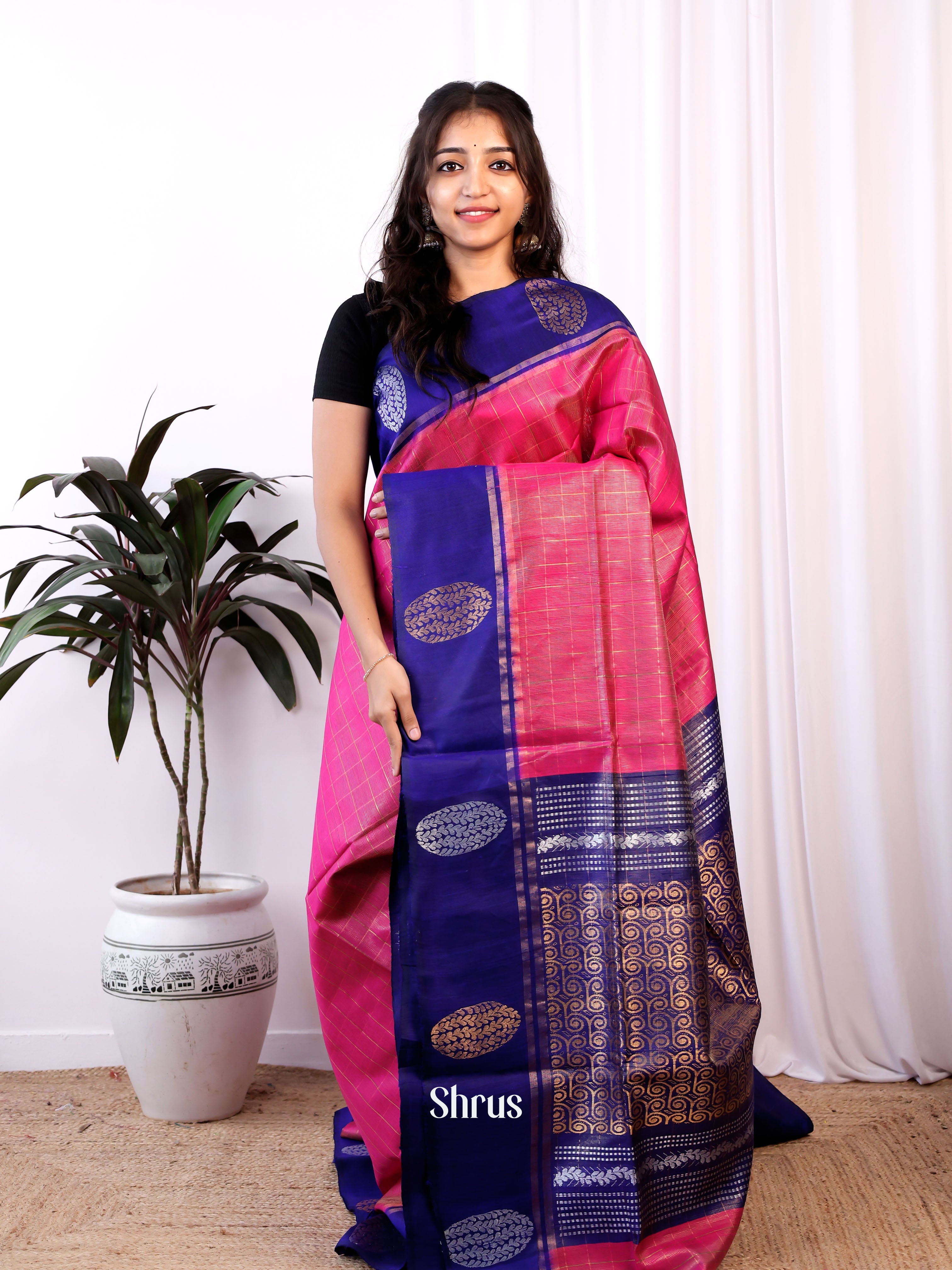 Pink & Violet - Raw Silk Saree - Shop on Shrus.com