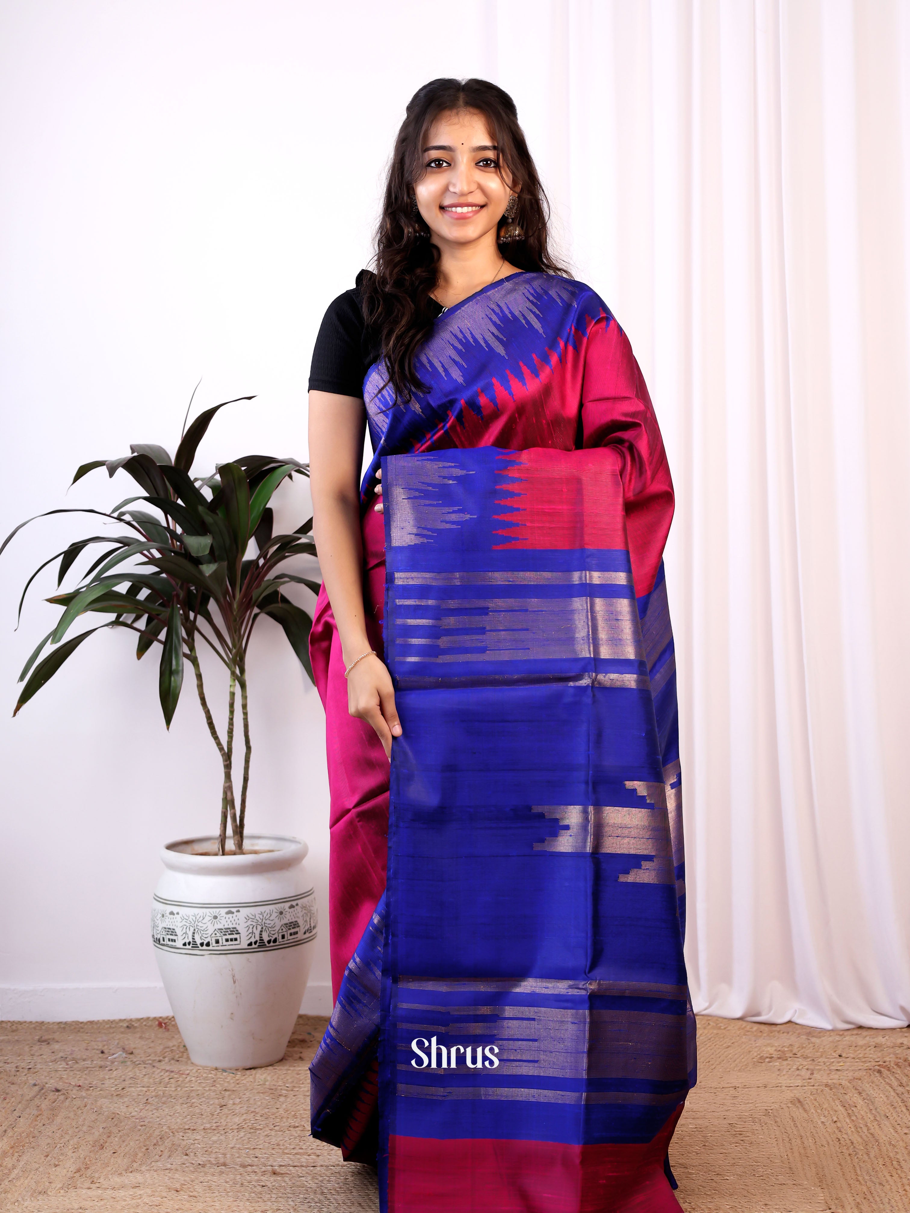 Maroon & Blue - Raw Silk Saree - Shop on Shrus.com