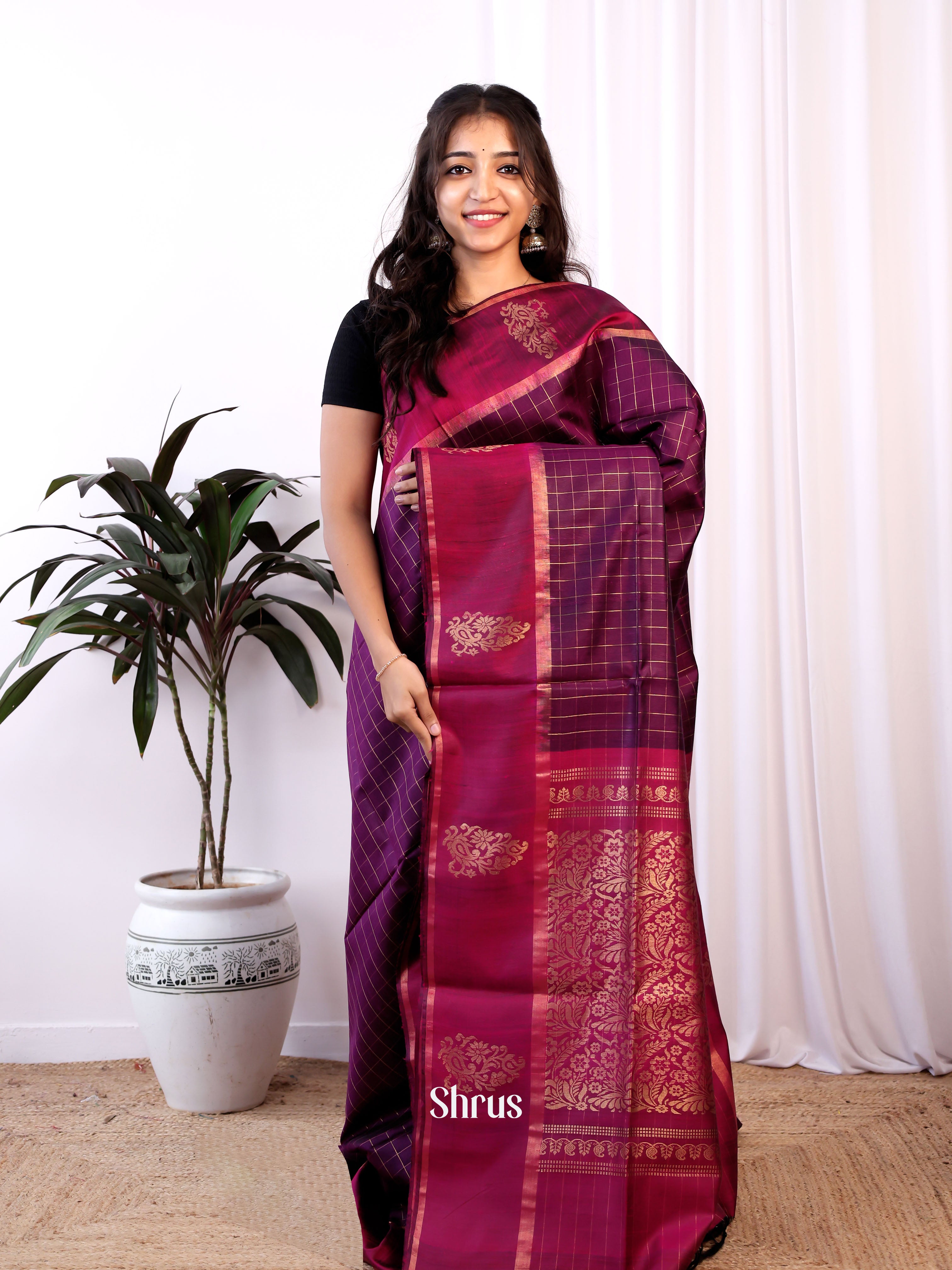 Violet & Purple- Raw Silk Saree - Shop on Shrus.com