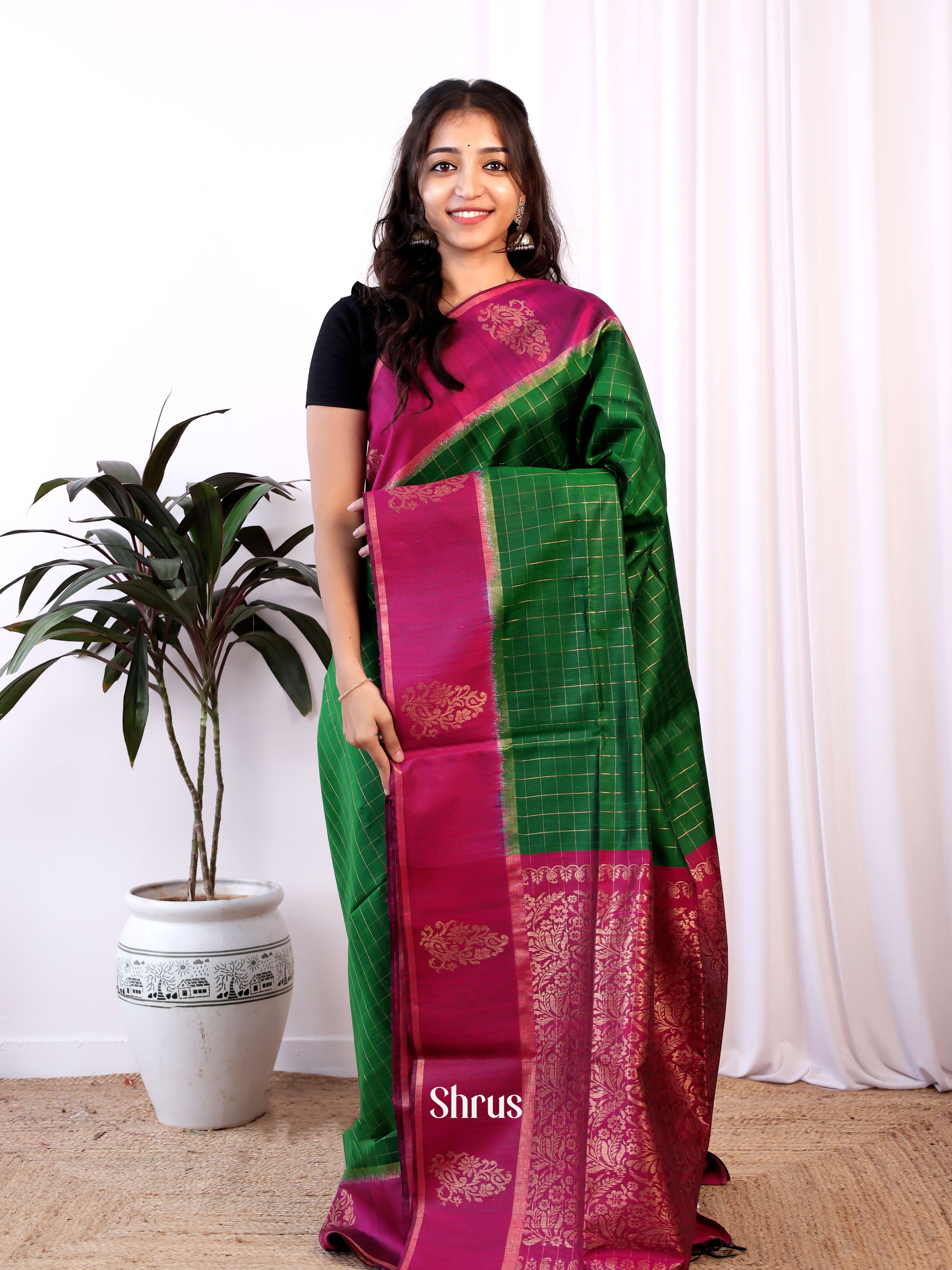 Green & Purple - Raw Silk Saree - Shop on Shrus.com