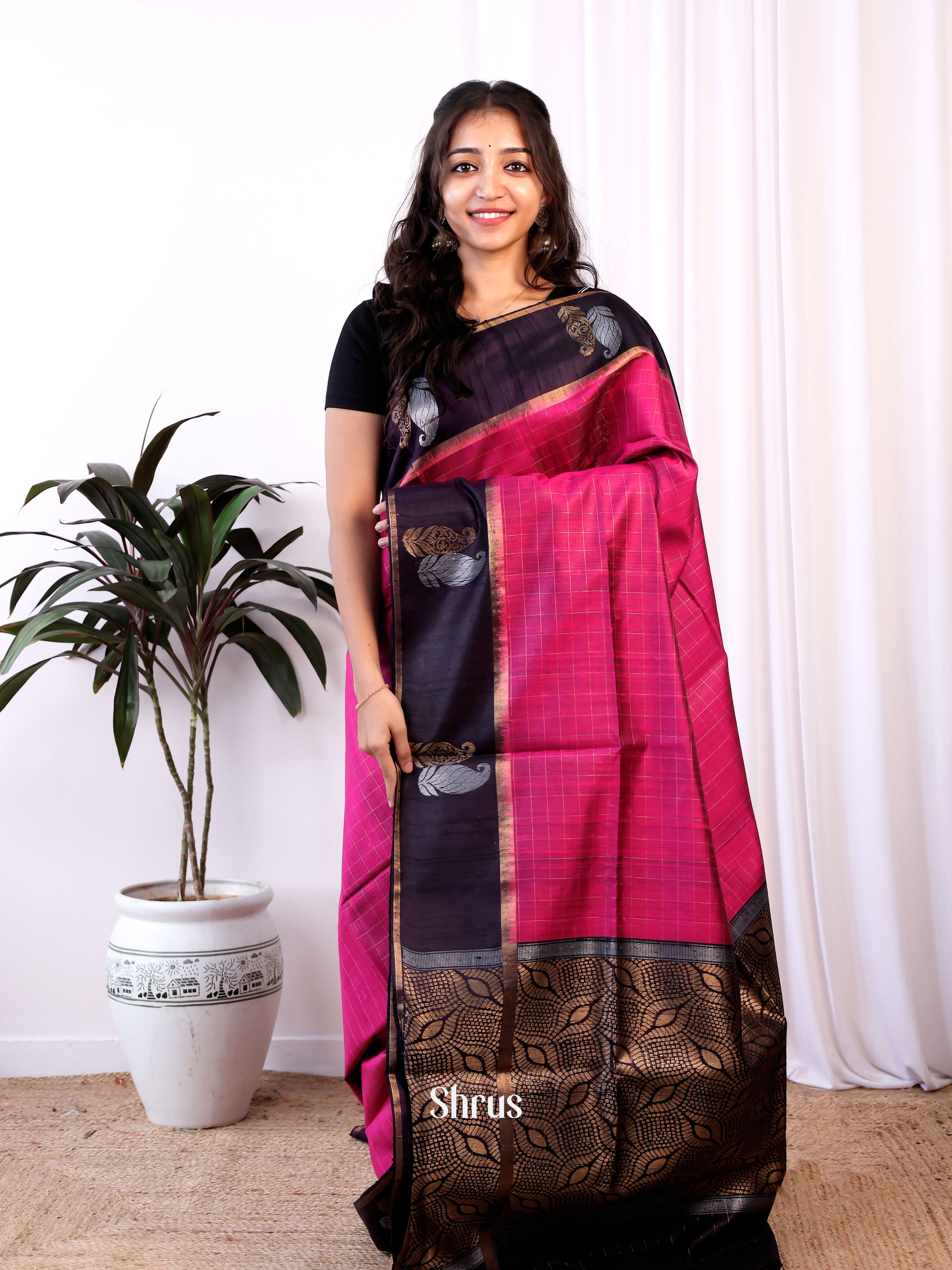 Majenta & Violet- Raw Silk Saree - Shop on Shrus.com