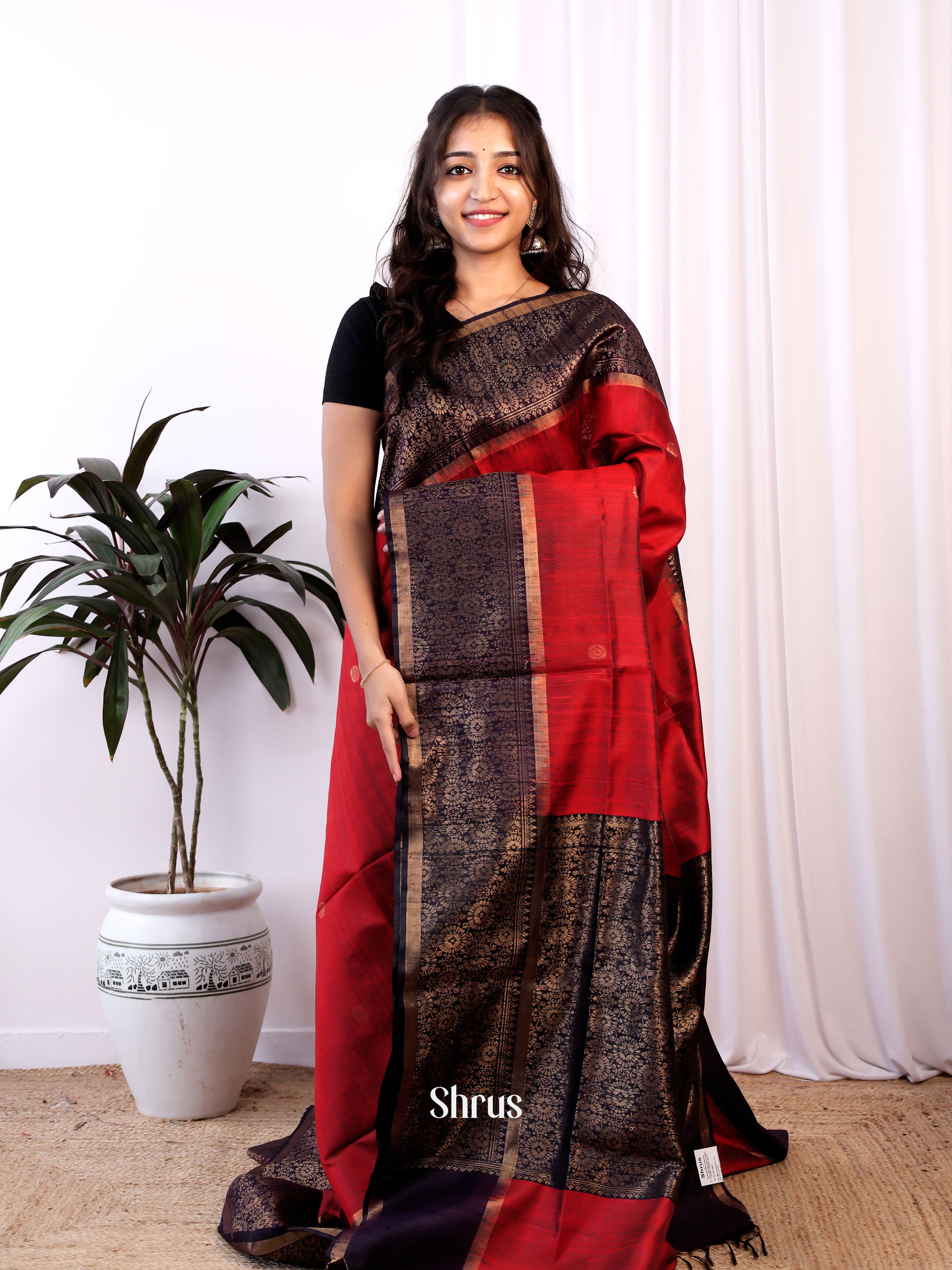 Red & Blue - Raw Silk Saree - Shop on Shrus.com
