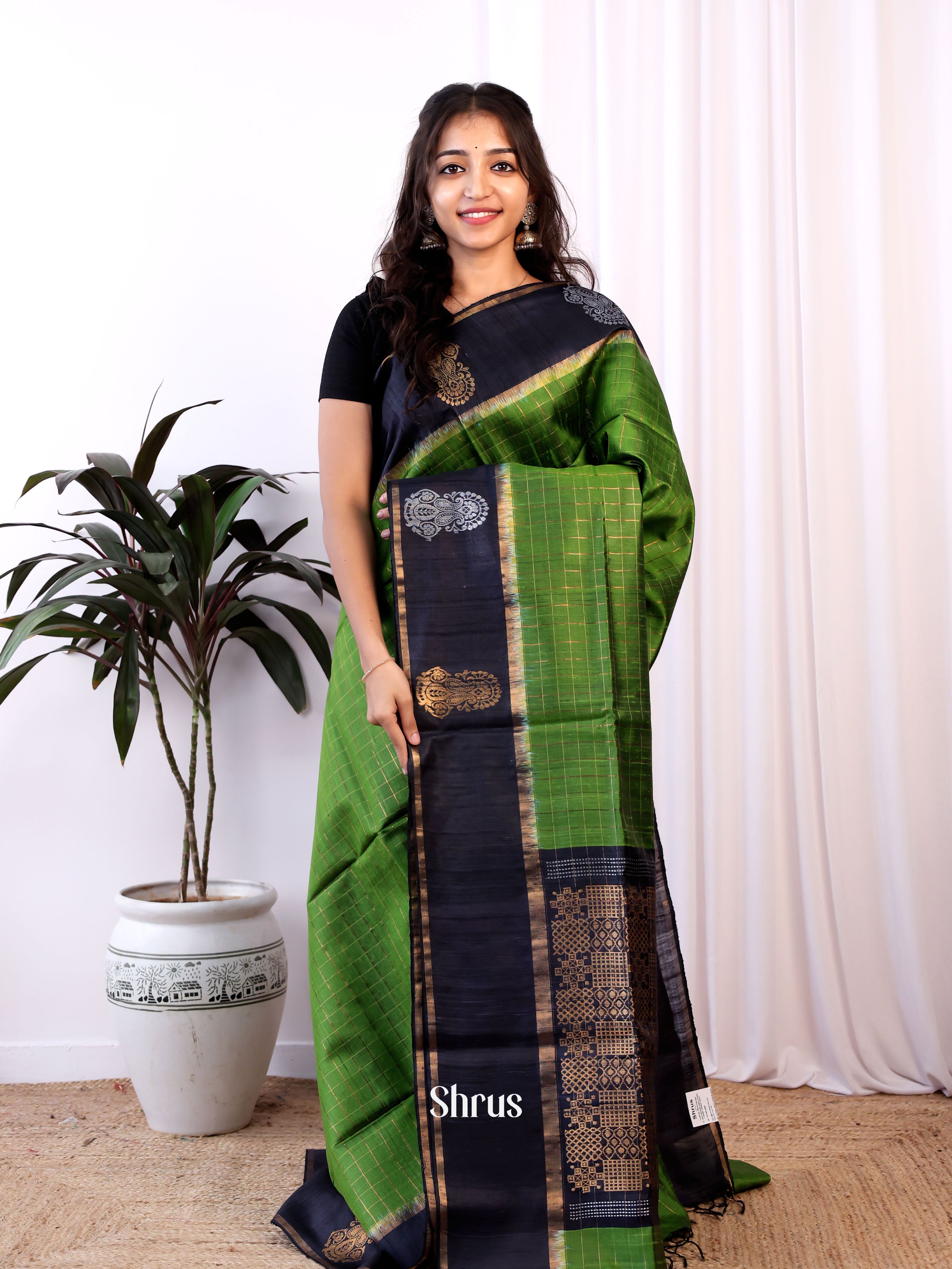 Green & Blue- Raw Silk Saree - Shop on Shrus.com