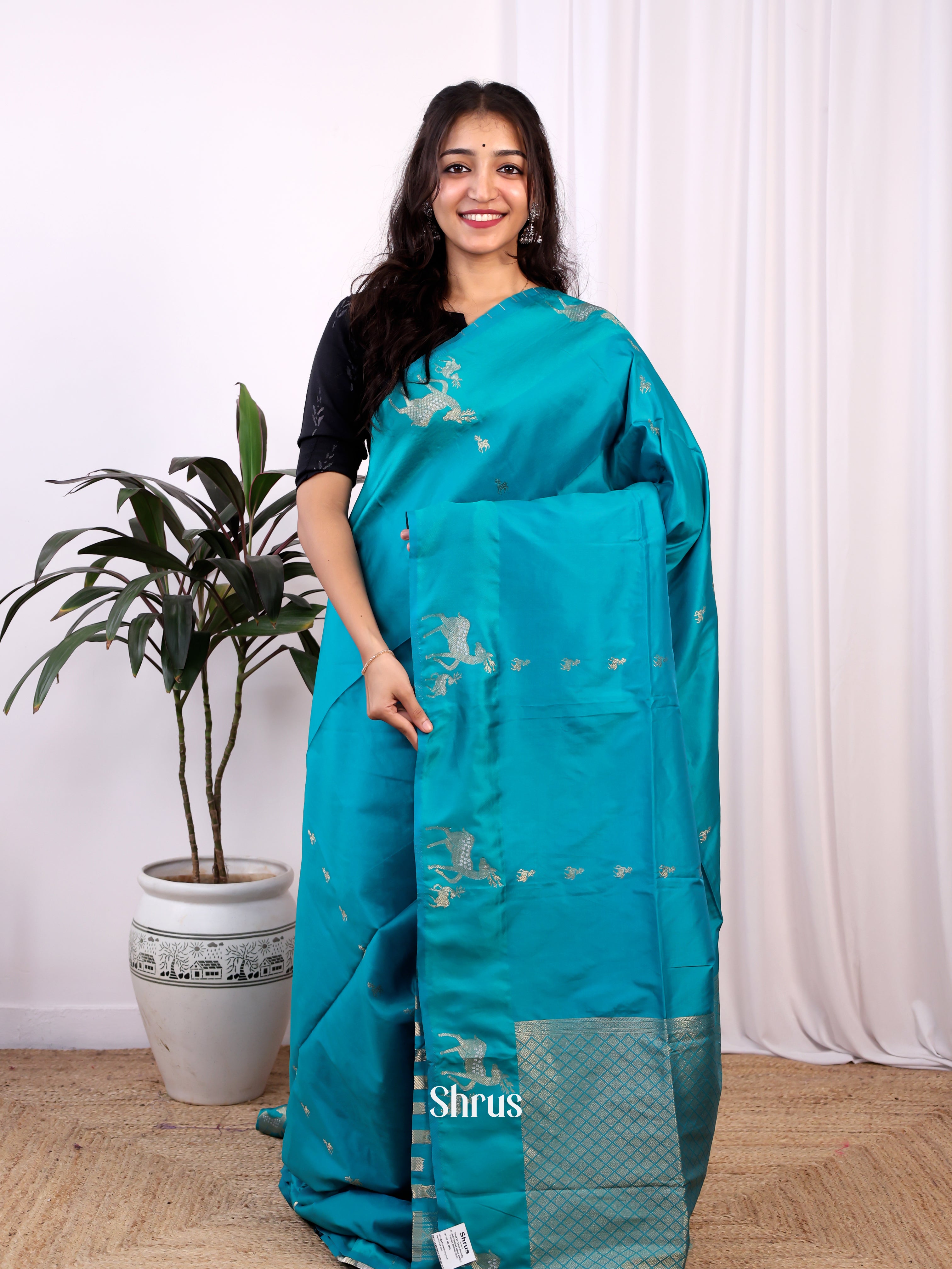 Blue - Semi Softsilk Saree - Shop on Shrus.com