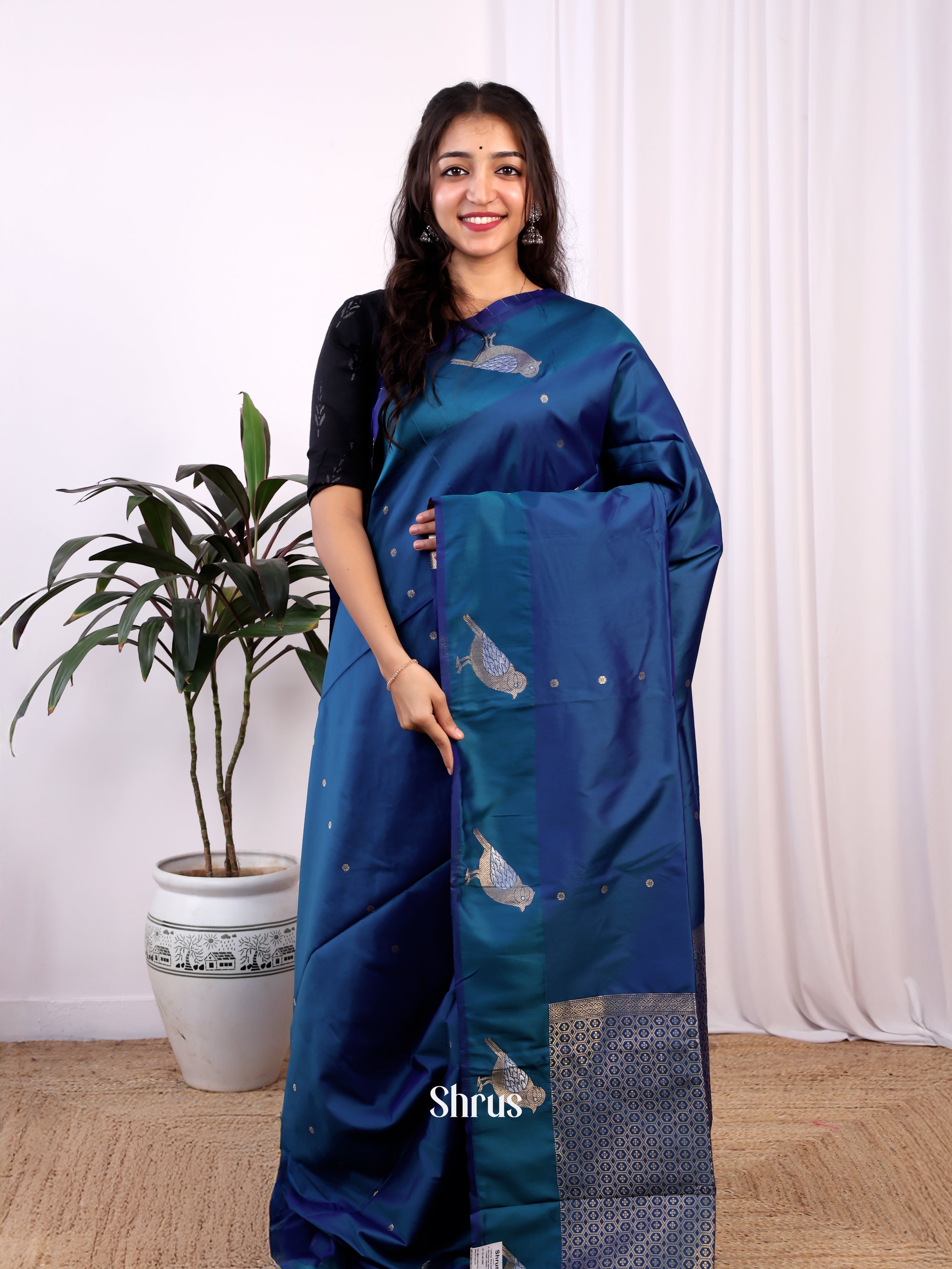 Blue - Semi Softsilk Saree - Shop on Shrus.com